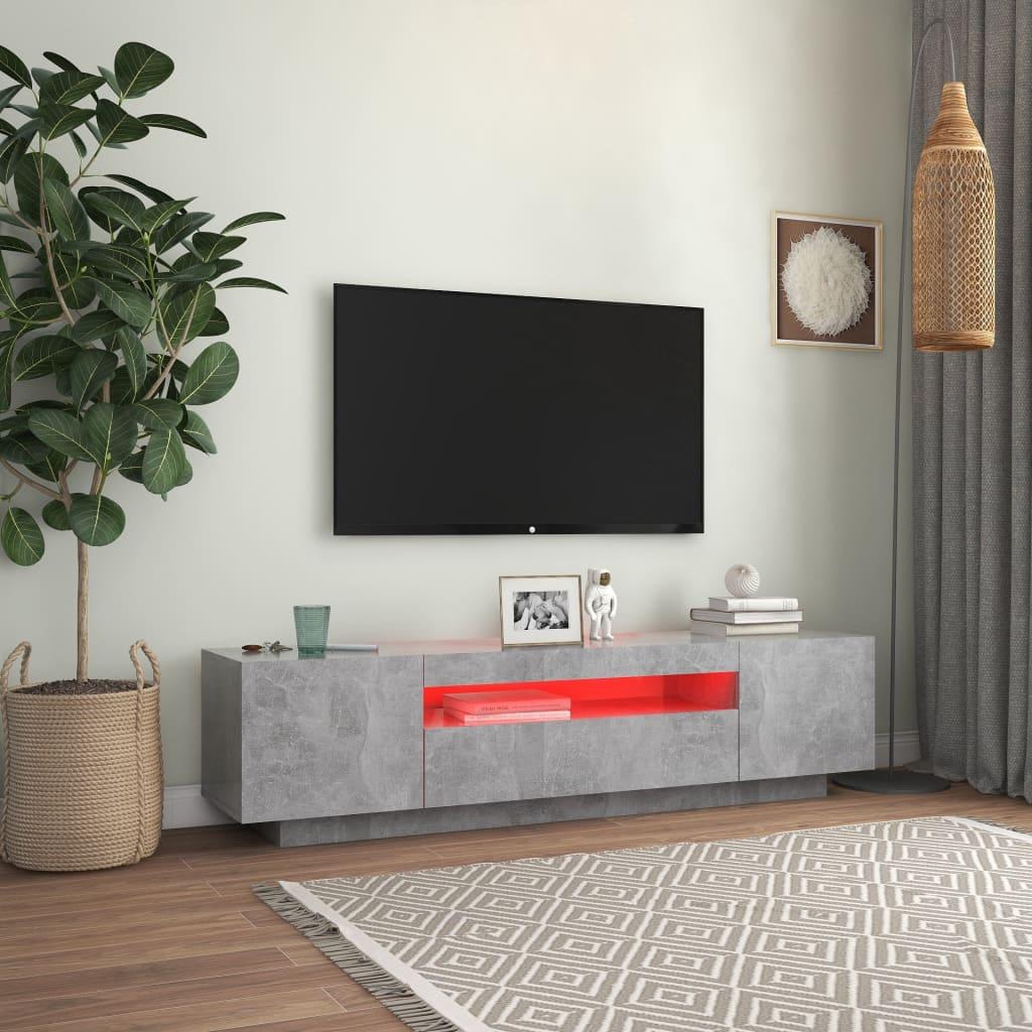 Voir la diapositive 3 : VIDAXL Meuble TV avec lumieres LED gris beton 160x35x40 cm