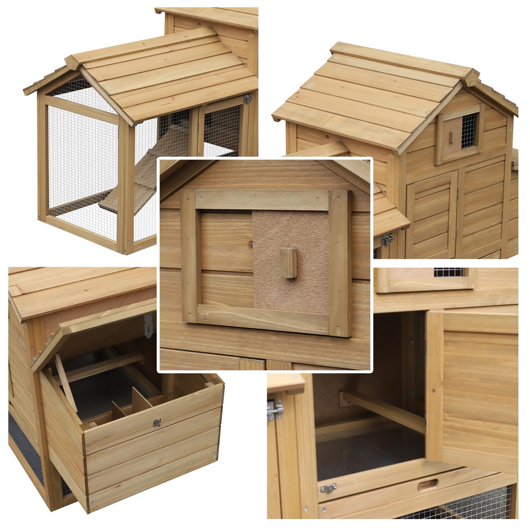 Voir la diapositive 5 : PAWHUT Poulailler cottage cage à poules sur pied dim. 151L x 54l x 87H cm multi-équipement bois pin