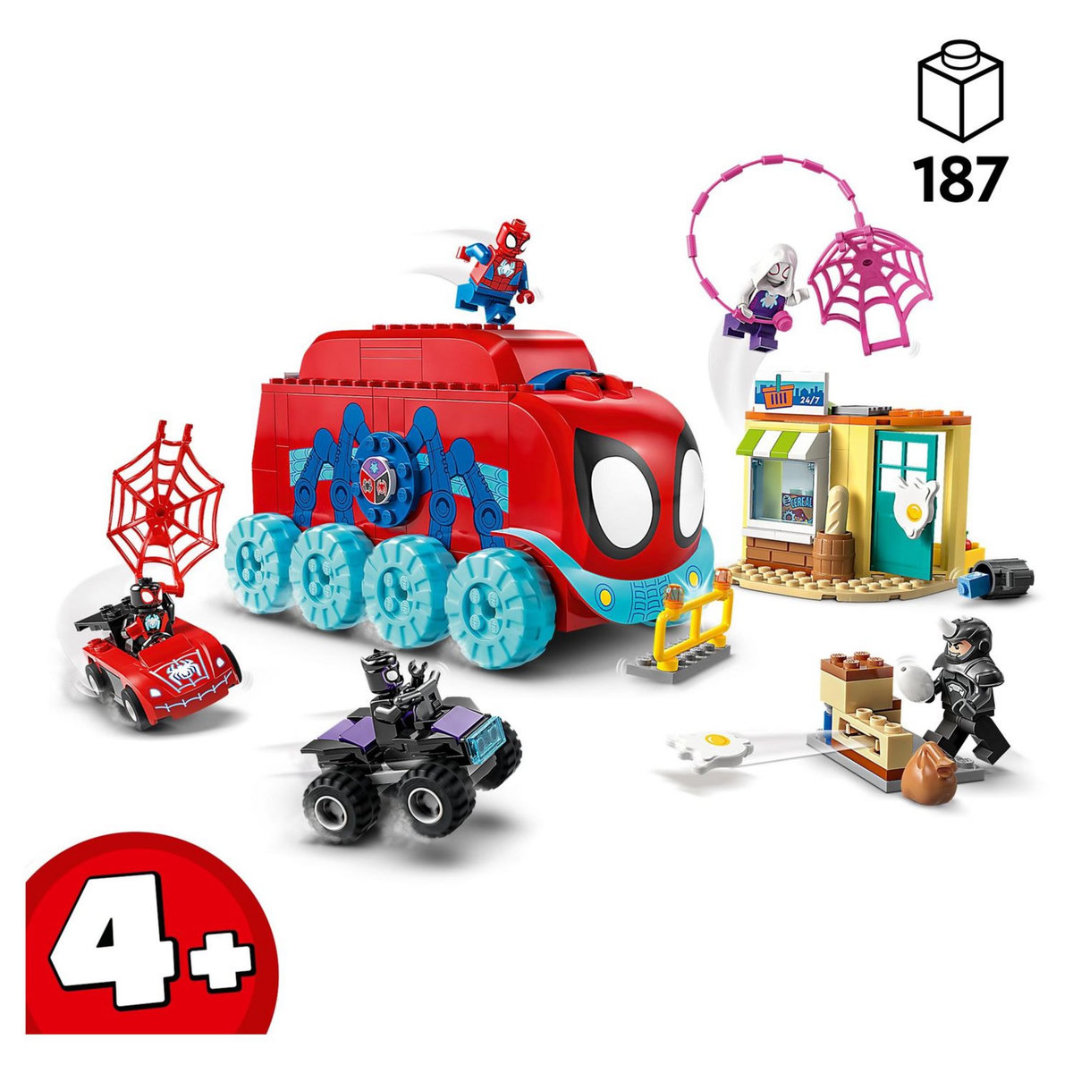 LEGO Marvel 10791 Le QG mobile de l&rsquo;équipe Spidey, Jouet Enfants 4 Ans avec Minifigurines Miles Morales et Black Panther, Série Spidey et ses Amis Extraordinaires