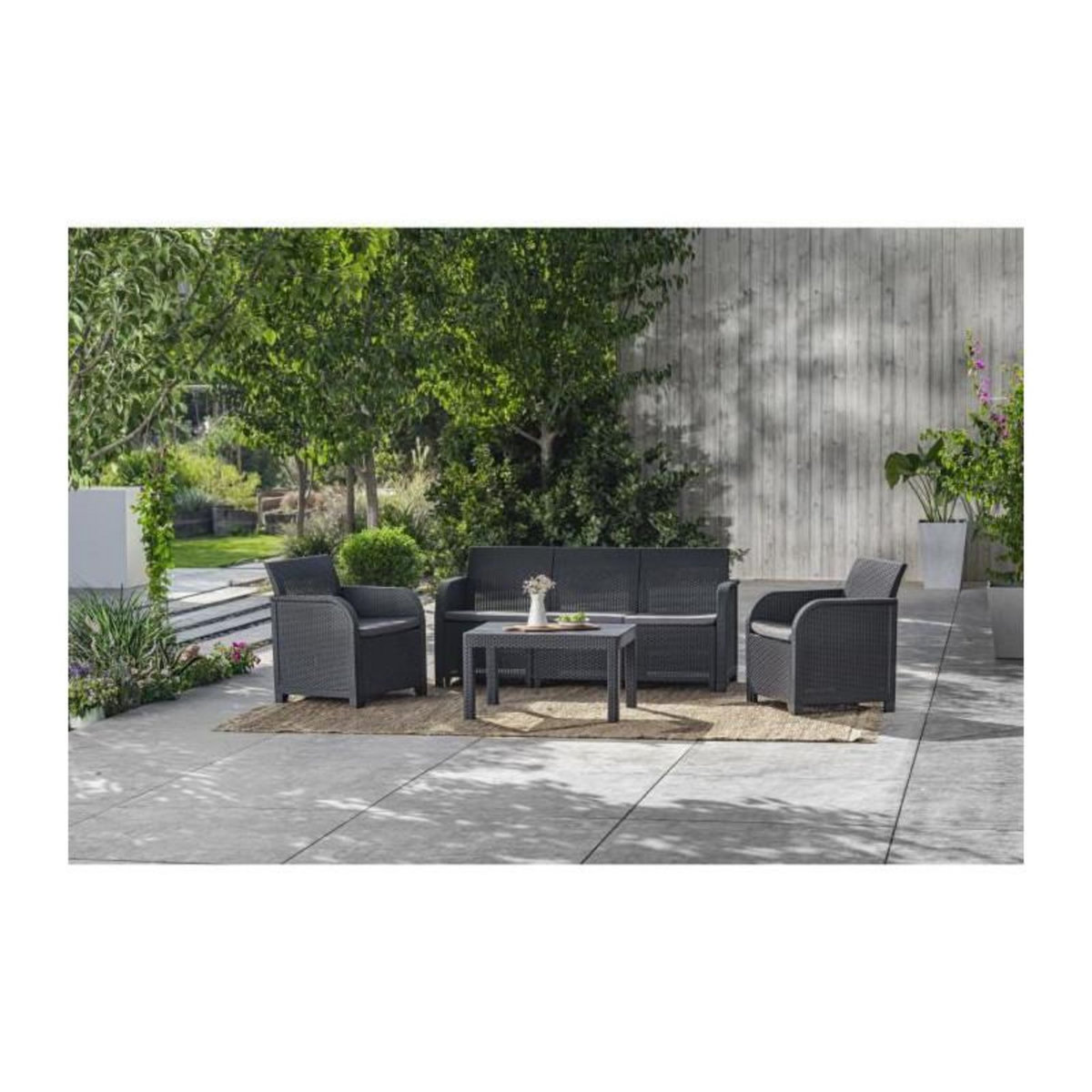 ALLIBERT by KETER ALLIBERT by KETER - Salon de jardin SanRemo 5 places et table basse - imitation rotin tresse - gris graphite