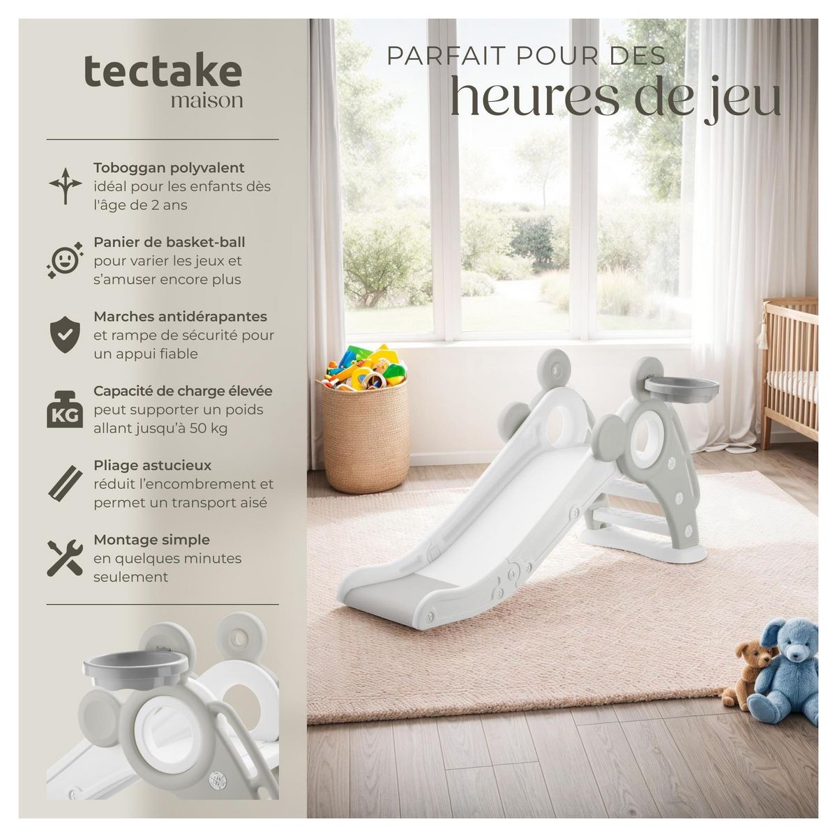 tectake Toboggan pour enfants à partir de 2 ans gris