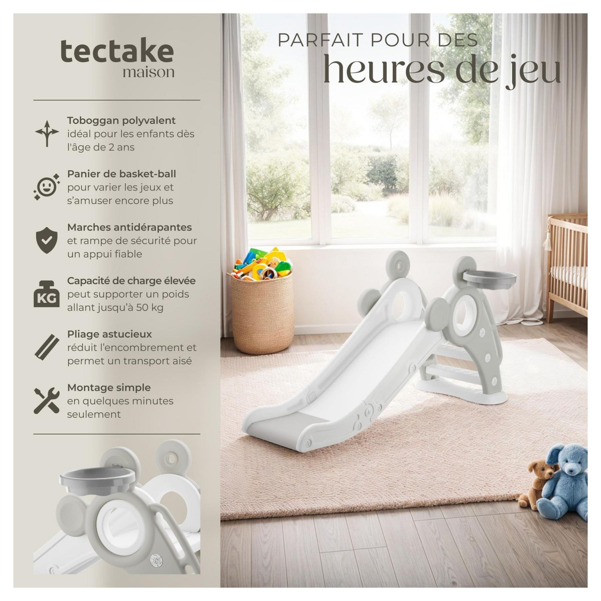 tectake Toboggan pour enfants à partir de 2 ans gris