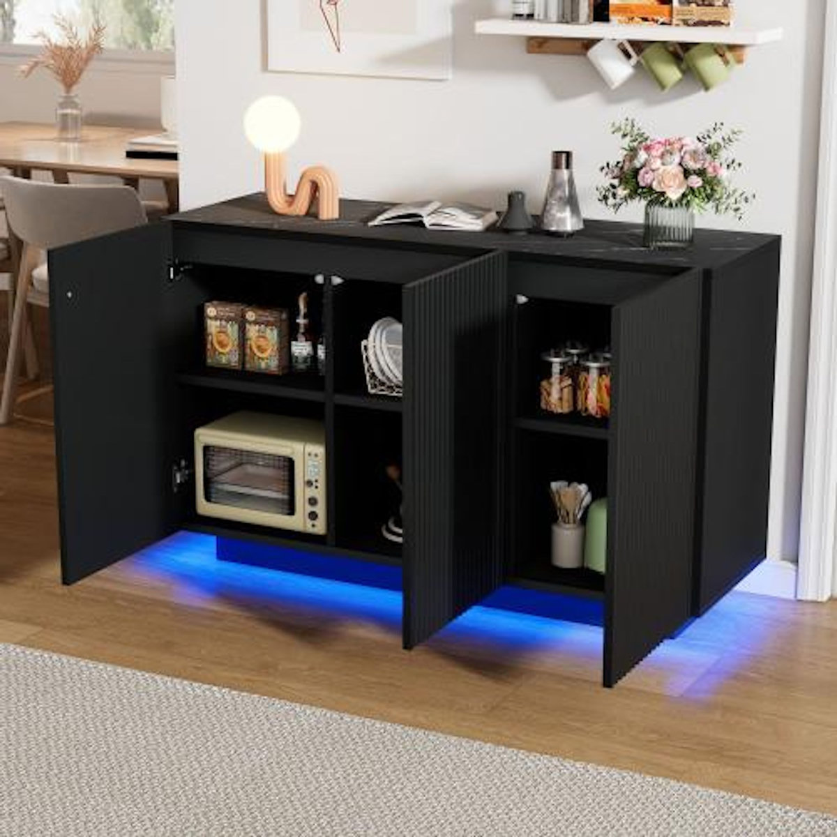MERAX Buffet 3 porte(s) 0 tiroir(s) - 120 cm noir led mdf
