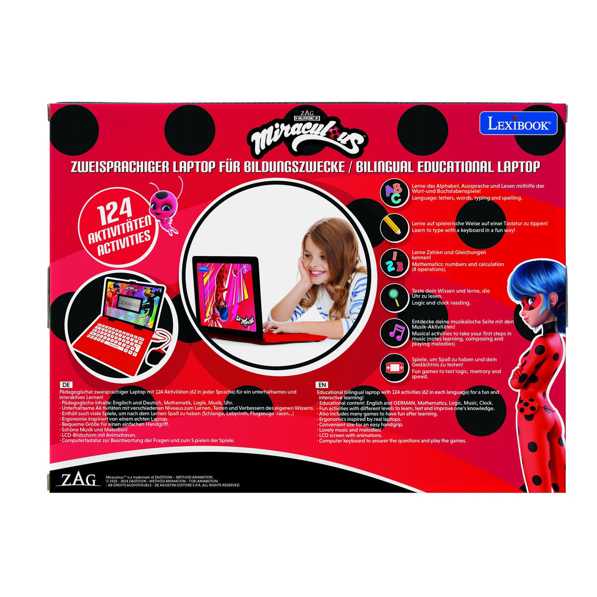 Lexibook Ordinateur portable éducatif bilingue Miraculous (EN/DE)