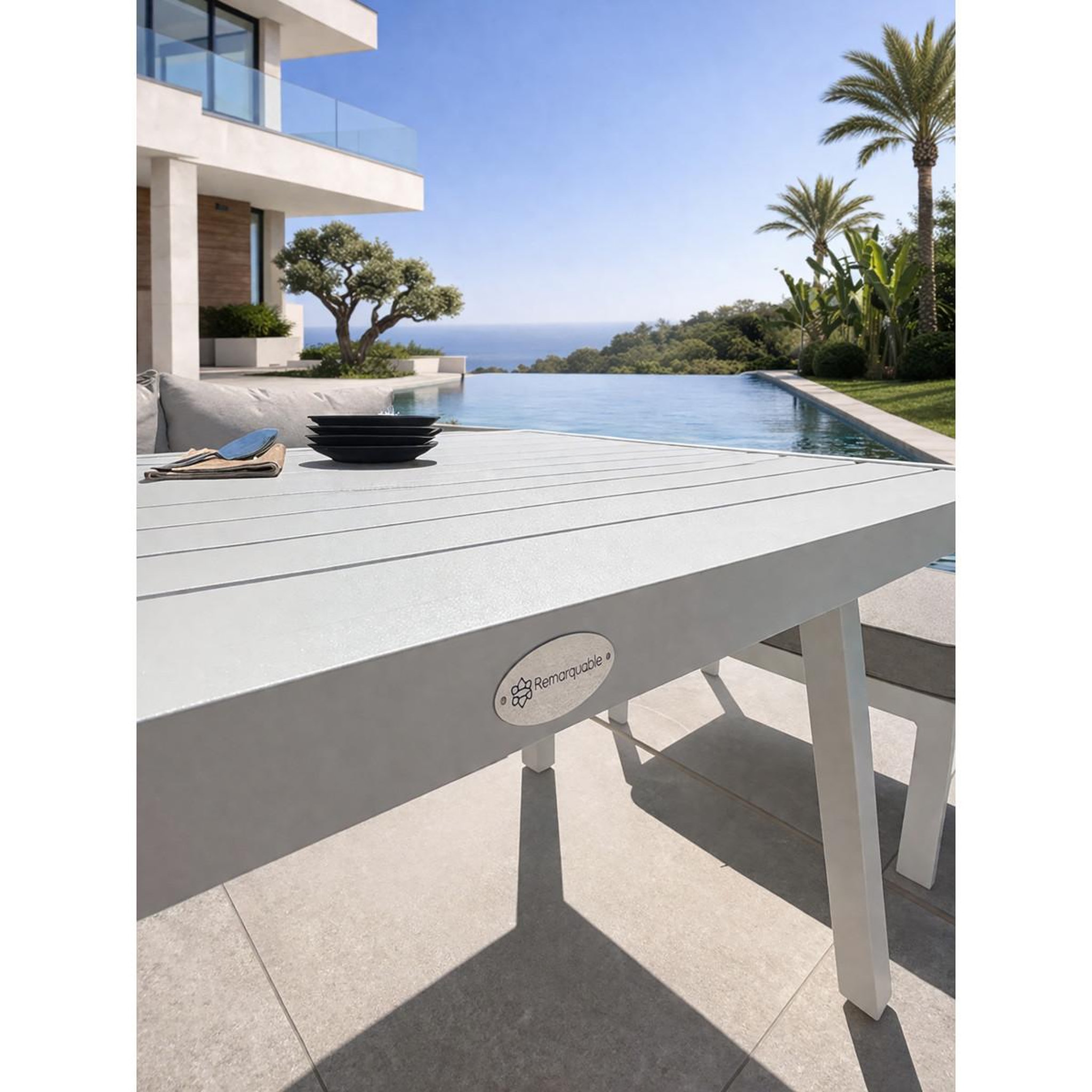 Voir la diapositive 6 : Paris Prix Ensemble repas de jardin 9 places  majari  150cm blanc
