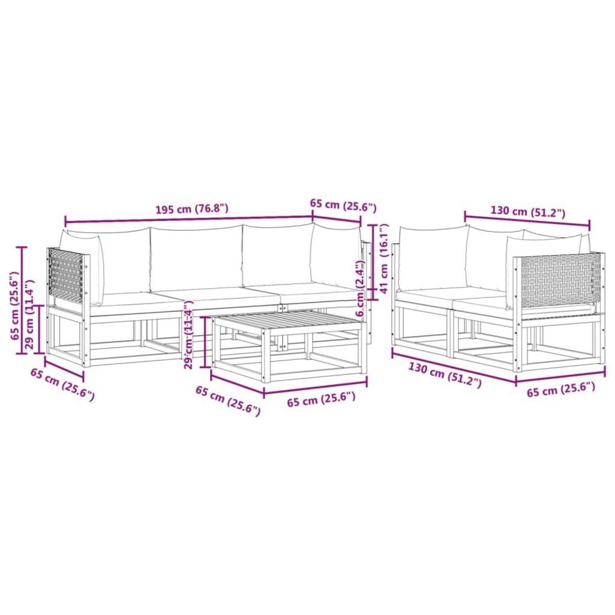 VIDAXL Salon de jardin avec coussins 6 pcs bois d'acacia solide