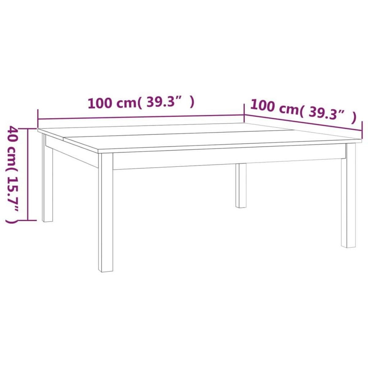 VIDAXL Table basse Gris 100x100x40 cm Bois massif de pin