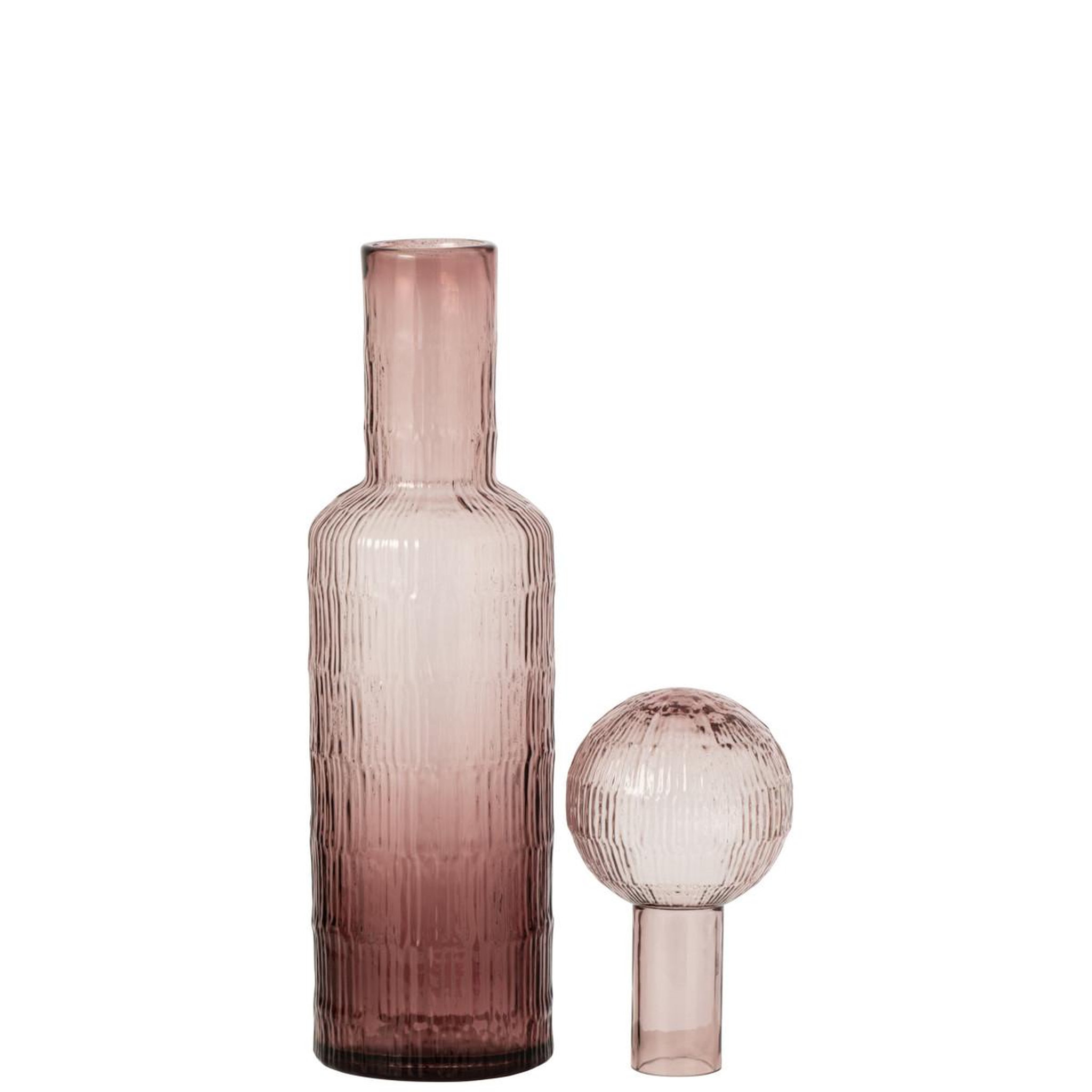 Voir la diapositive 2 : J-LINE Bouteille déco striée en verre  kyoto  54cm bordeaux
