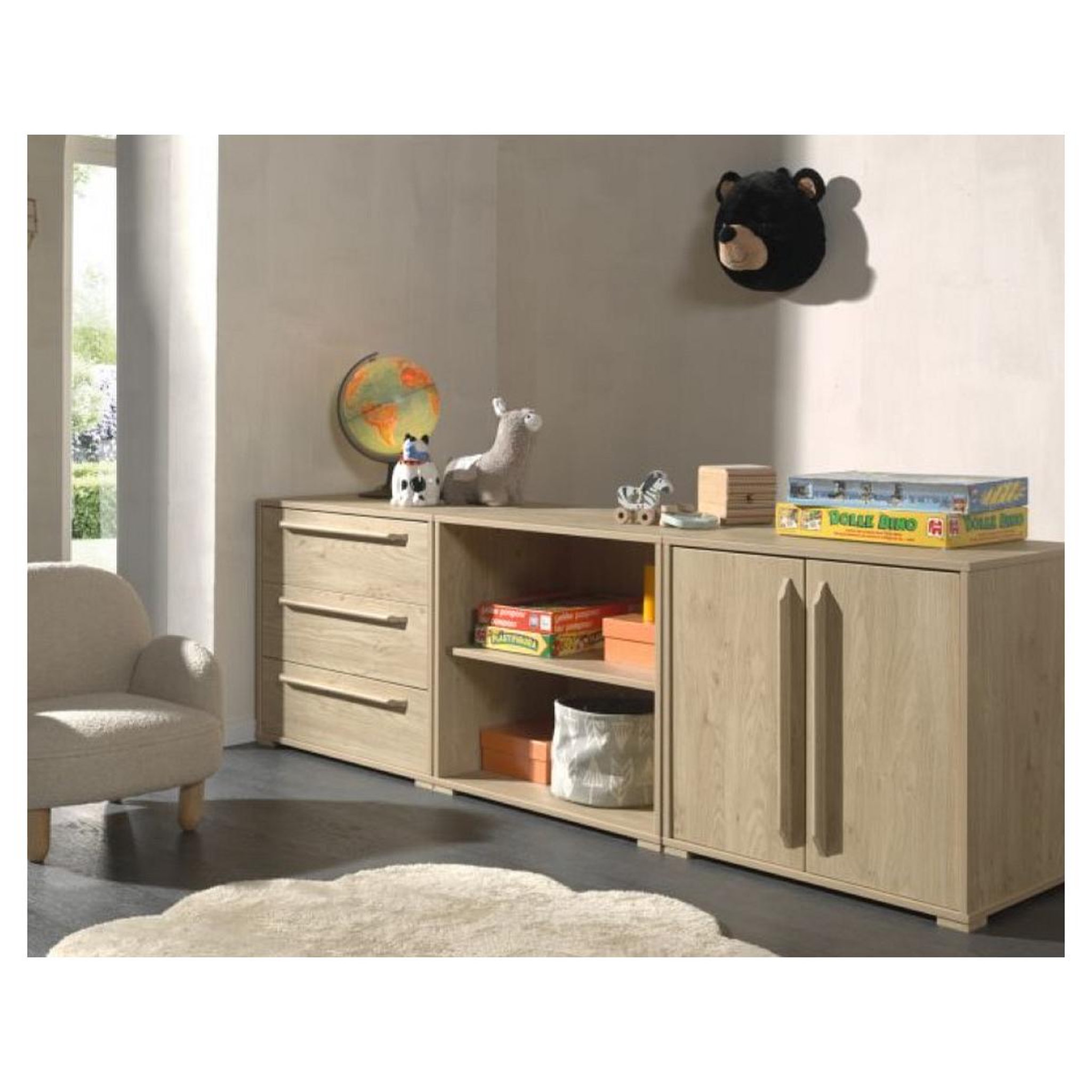 Voir la diapositive 2 : Vipack Meuble 3 tiroirs 2 portes bois naturel