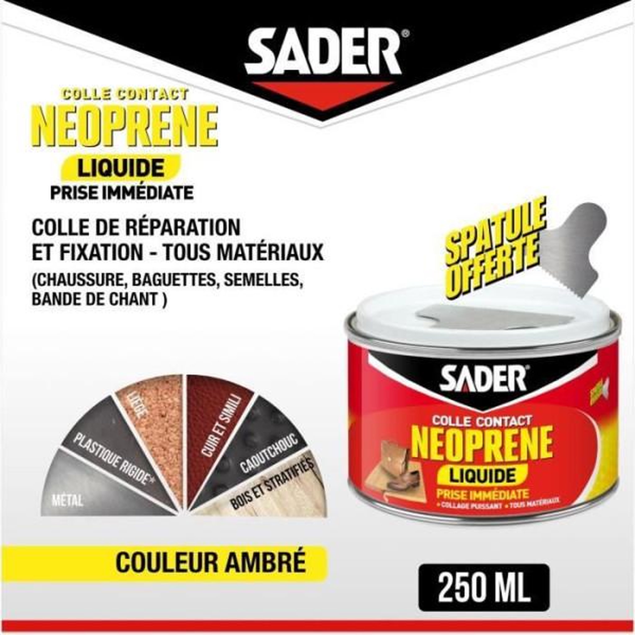 Voir la diapositive 2 : Sader Colle contact néoprene liquide extra forte - SADER - Tous matériaux - Prise immédiate - Boîte 250 ml
