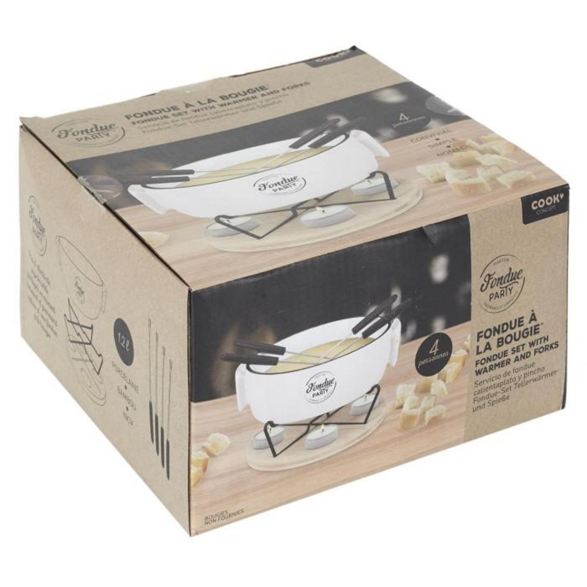 Paris Prix Service à Fondue  Chauffe-Plat & 4 Piques  23cm Blanc