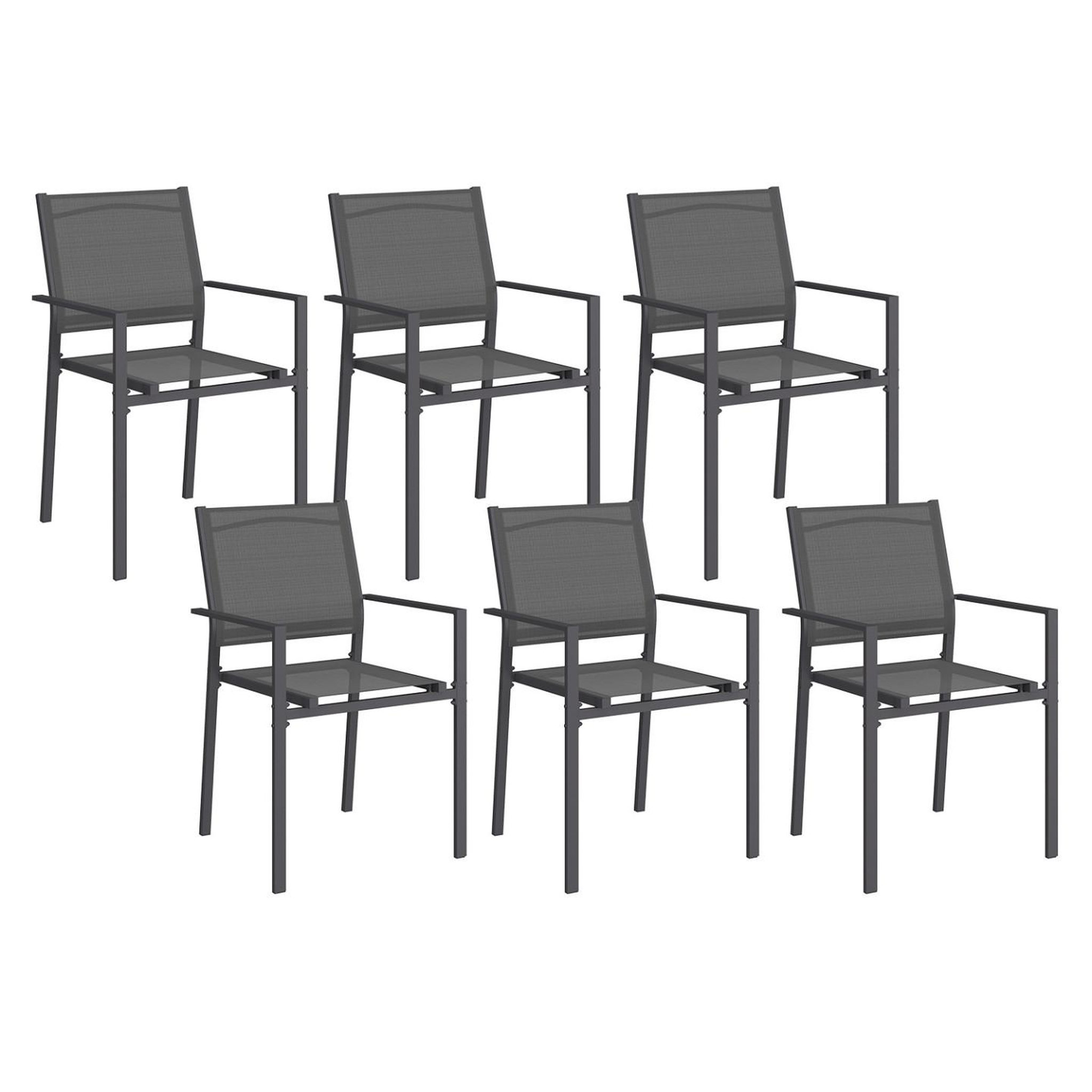 ID MARKET Lot de 6 chaises de jardin olbia métal et textilène empilables gris anthracite