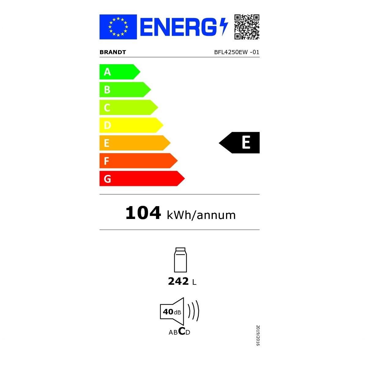 BRANDT Réfrigérateur 1 porte 55cm 242l blanc - BFL4250EW