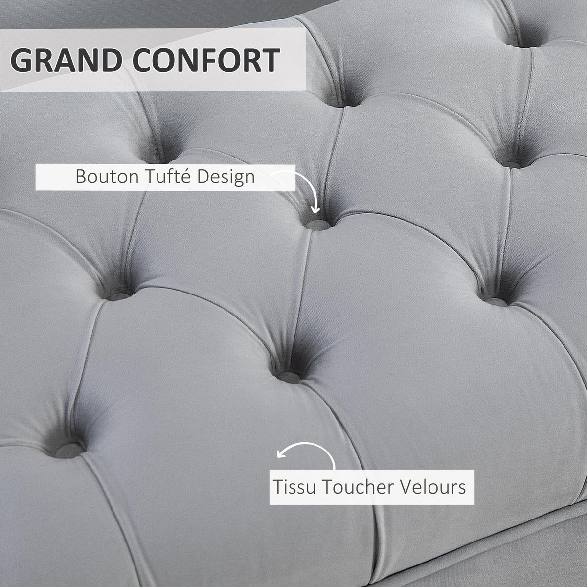 HOMCOM Banc banquette capitonnée style classique chic dim. 118L x 45l x 42H cm piètement métal doré velours gris clair