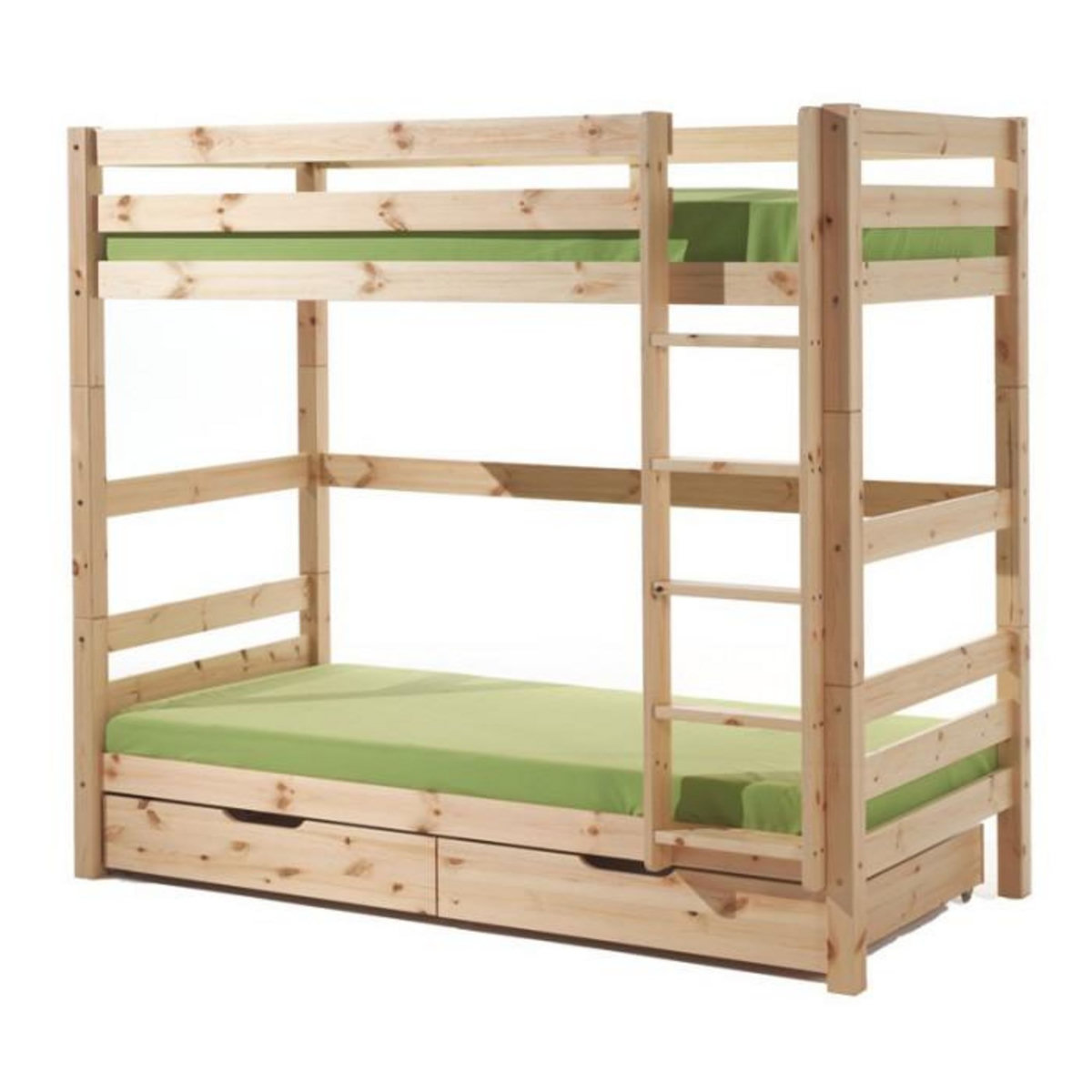 Paris Prix Lit Superposé Haut & 2 Tiroirs de Lit Enfant  Pino  90x200cm Naturel