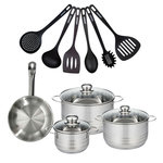 Fackelmann Set 1 poêle 20 cm en inox, 3 faitouts inox 16, 20 et 24 cm et 6 ustensiles RPET Fackelmann Eterna