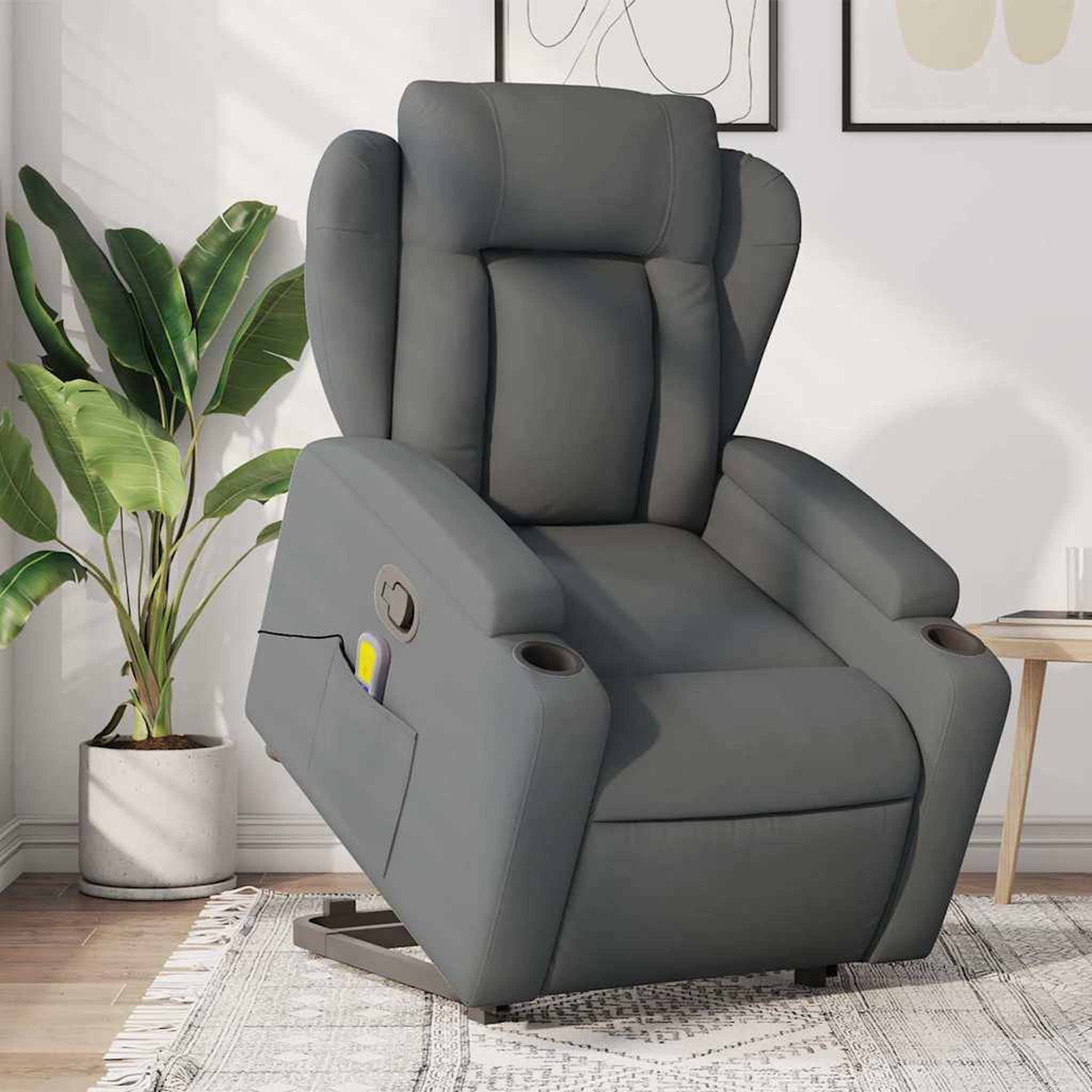 VIDAXL Fauteuil de massage inclinable Gris fonce Tissu