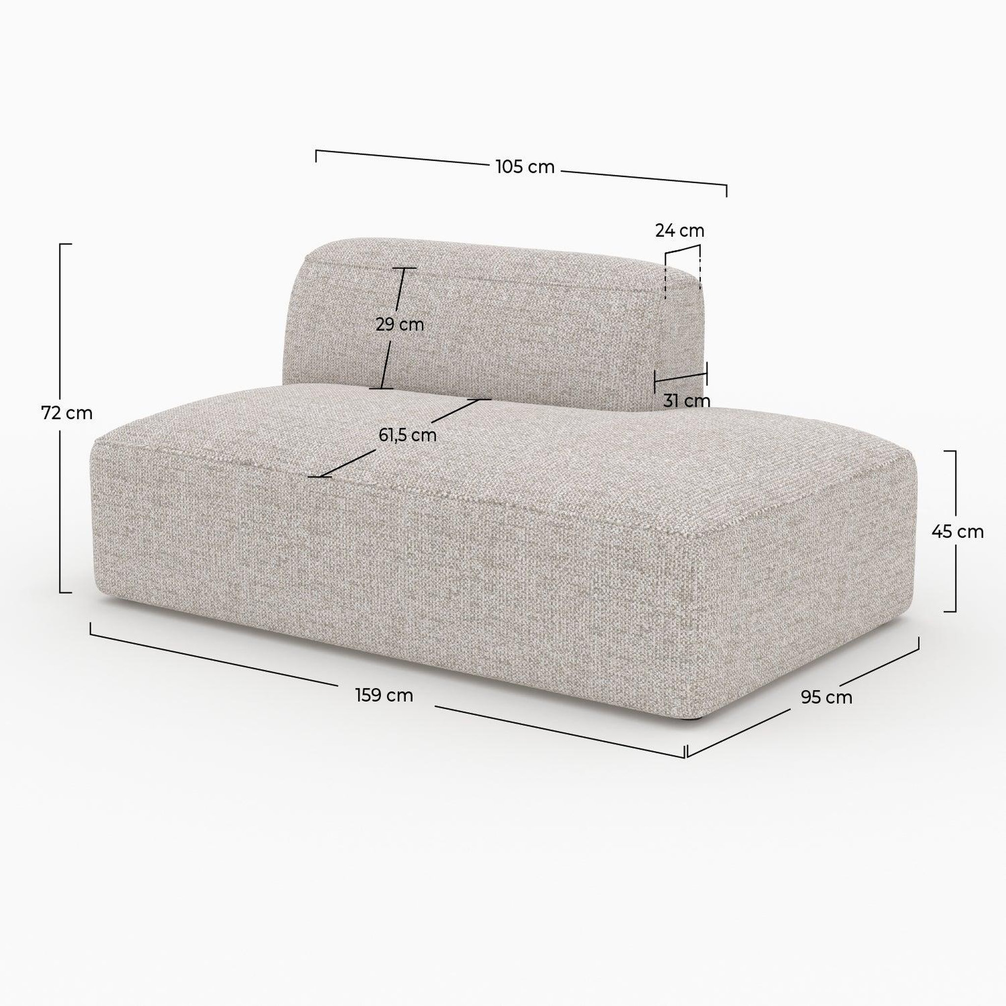 Voir la diapositive 4 : MAISON PAVANE Méridienne dossier à gauche pour canapé modulable en tissu beige-hestia