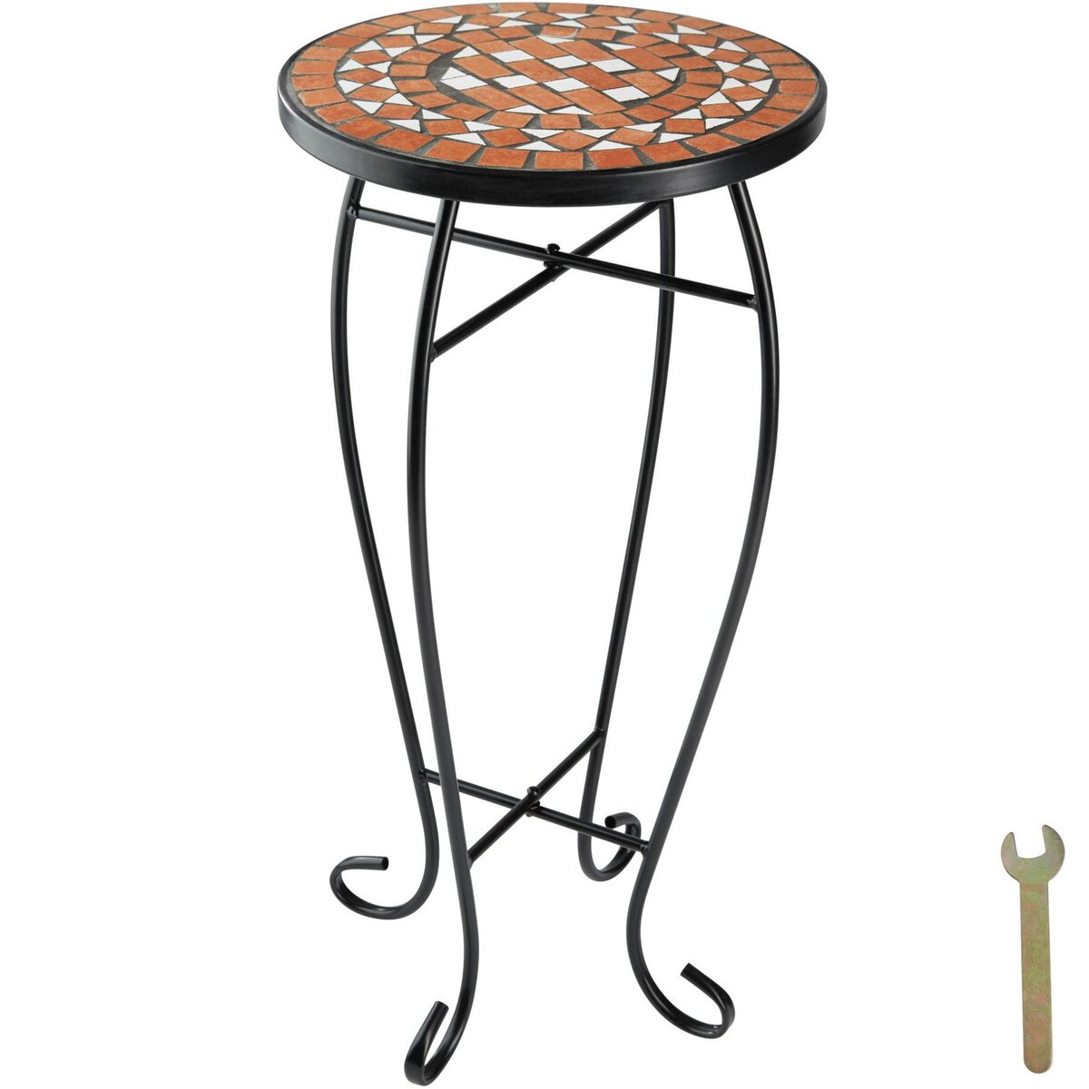 tectake Table de balcon en acier, mosaïque et ciment marron terracotta