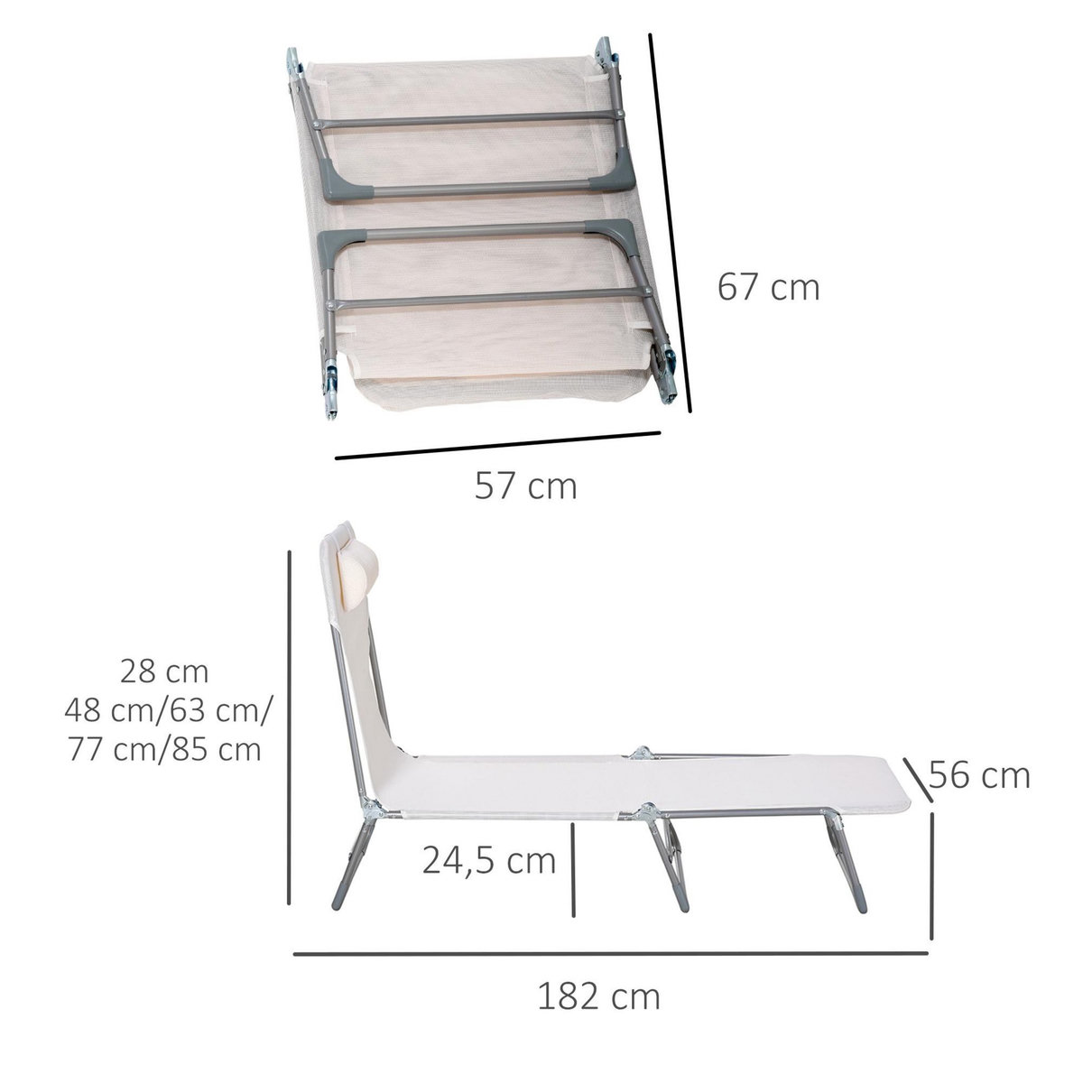OUTSUNNY Bain de soleil transat pliable dossier réglable 5 positions acier teslin crème