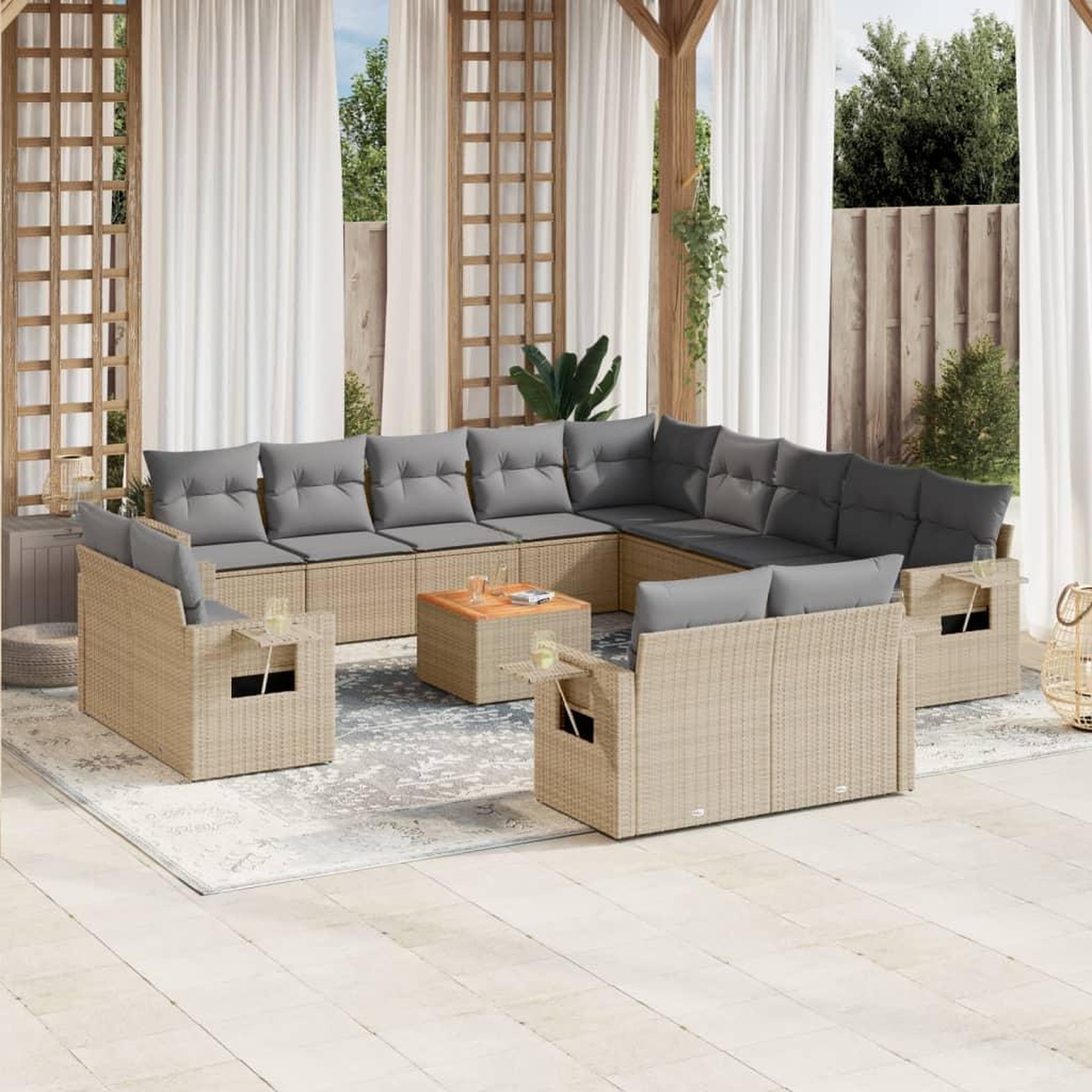 VIDAXL Salon de jardin et coussins 14 pcs melange beige resine tressee