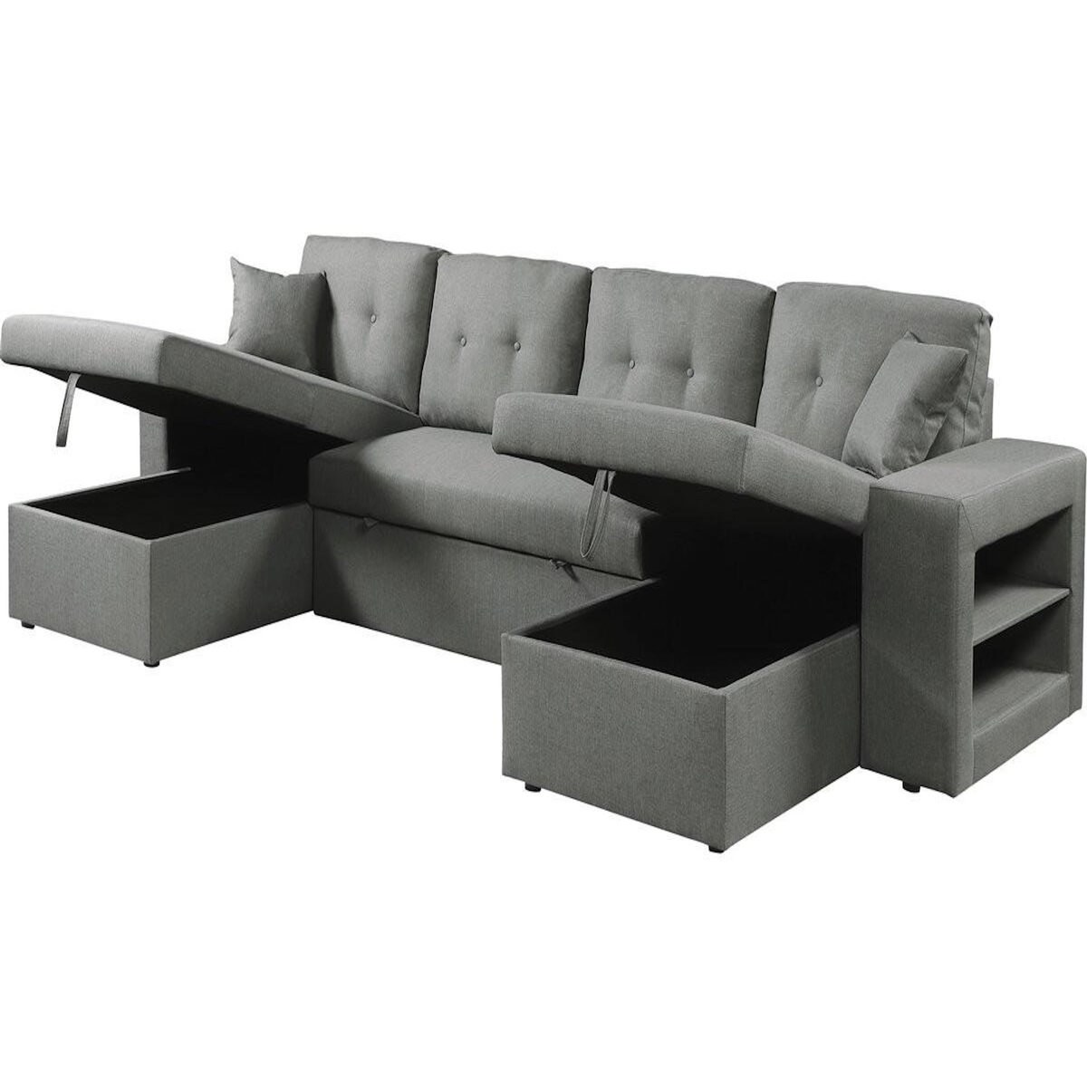 Habitat et Jardin Canapé d'angle panoramique convertible en tissu  Axel  - 4 places - Gris