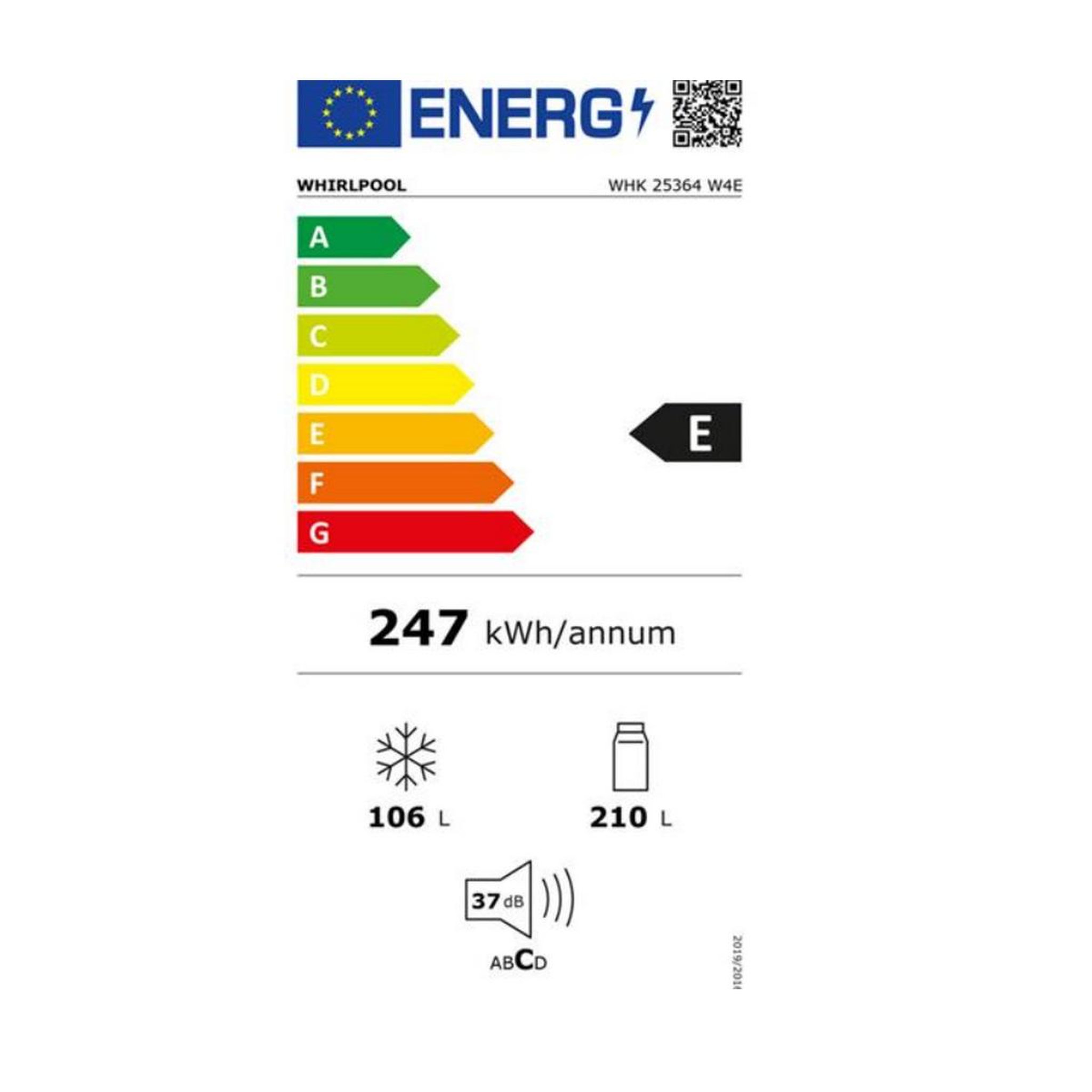 Voir la diapositive 2 : Whirlpool Réfrigérateur combiné 60cm 316l blanc - WHK25364W4E