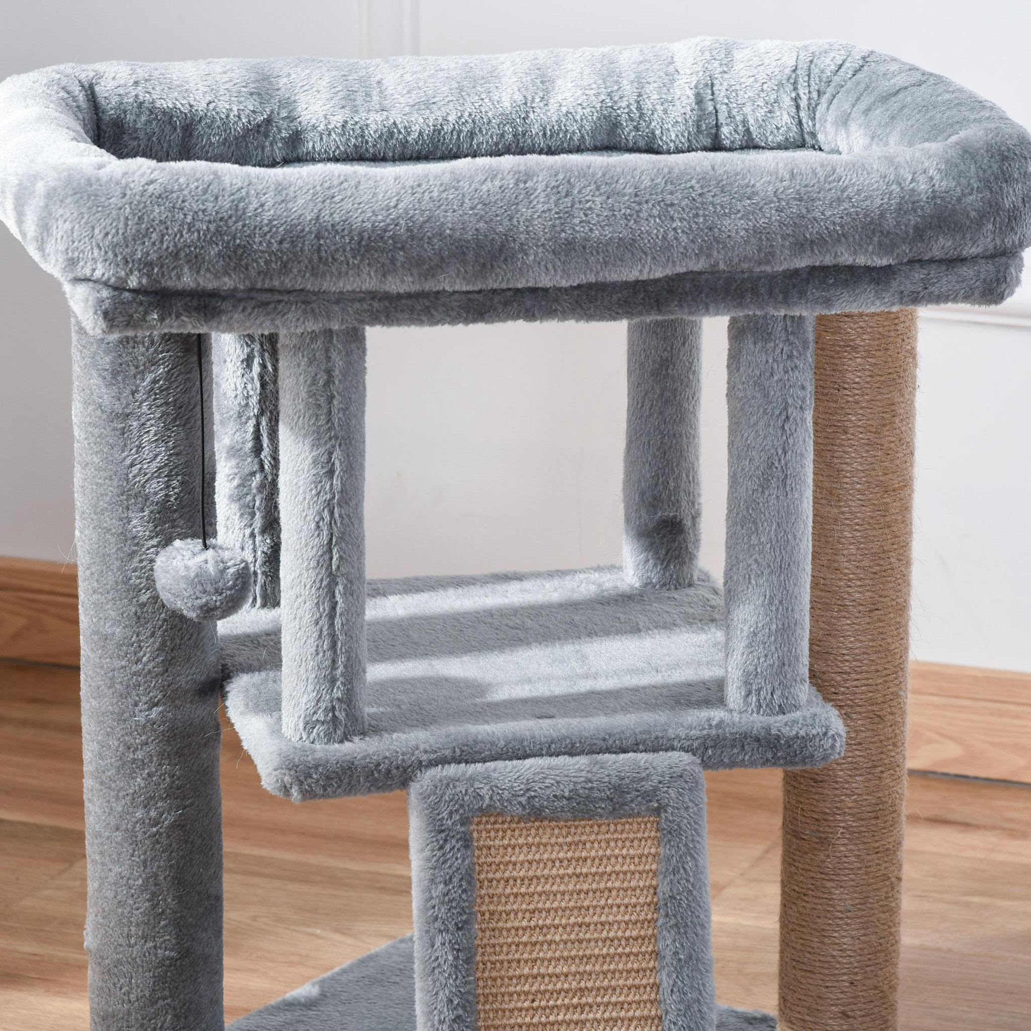 Voir la diapositive 6 : PAWHUT Arbre à chat grattoir griffoir niche panier d'observation boule peluche gris