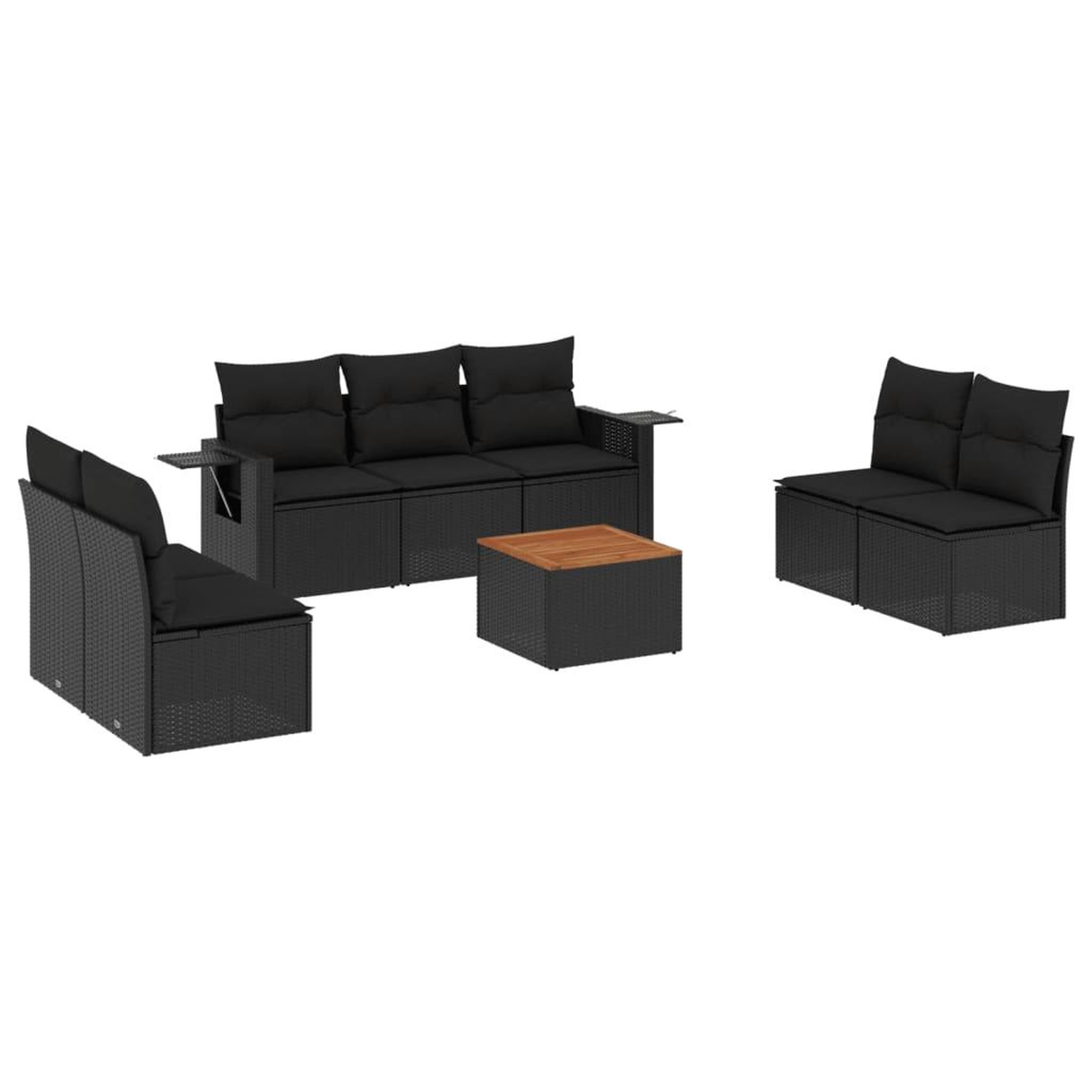Voir la diapositive 2 : VIDAXL Salon de jardin 8 pcs avec coussins noir resine tressee