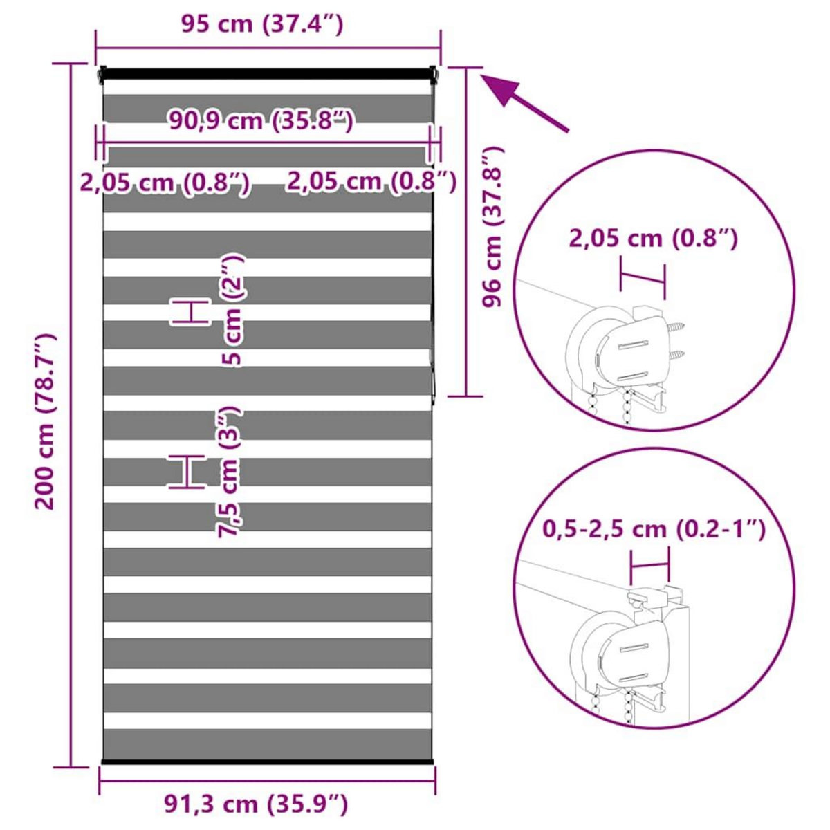 VIDAXL Store zebre blanc 95x200 cm largeur du tissu 90,9 cm polyester