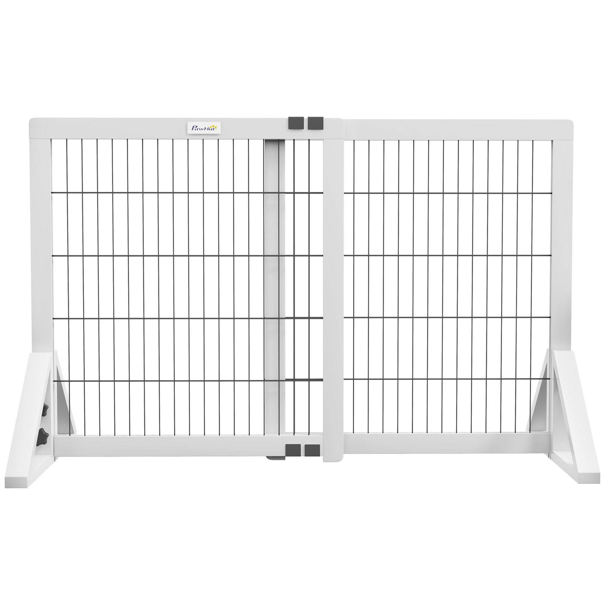 PAWHUT Barrière de sécurité pour chien, barrière de protection à 2 panneaux largeur réglable 63-106l x 44l x 67h cm, barrière pour escalier, porte, couloirs, en bois de pin et acier, blanc