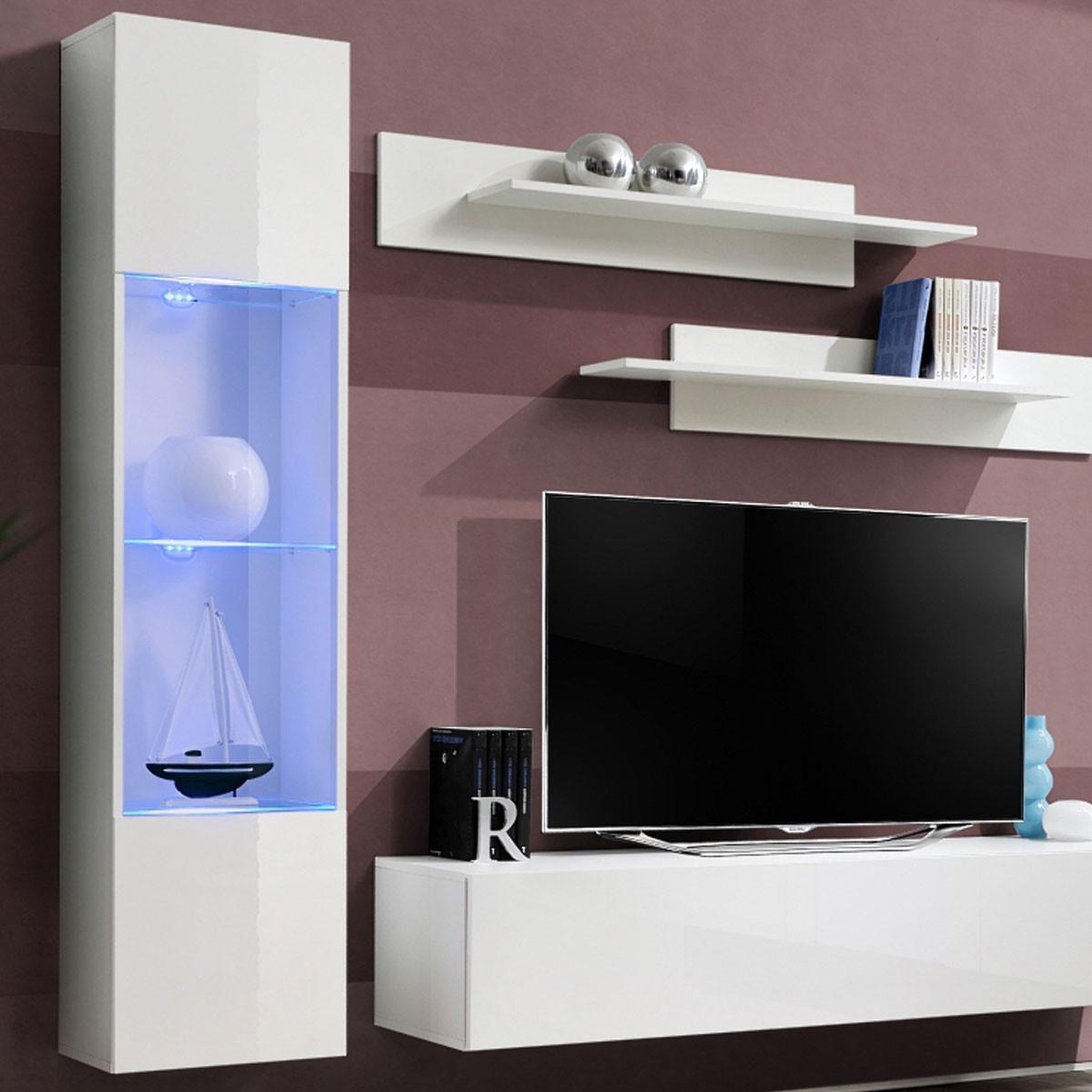 Voir la diapositive 2 : Paris Prix Ensemble meuble tv mural  fly g3  210cm blanc