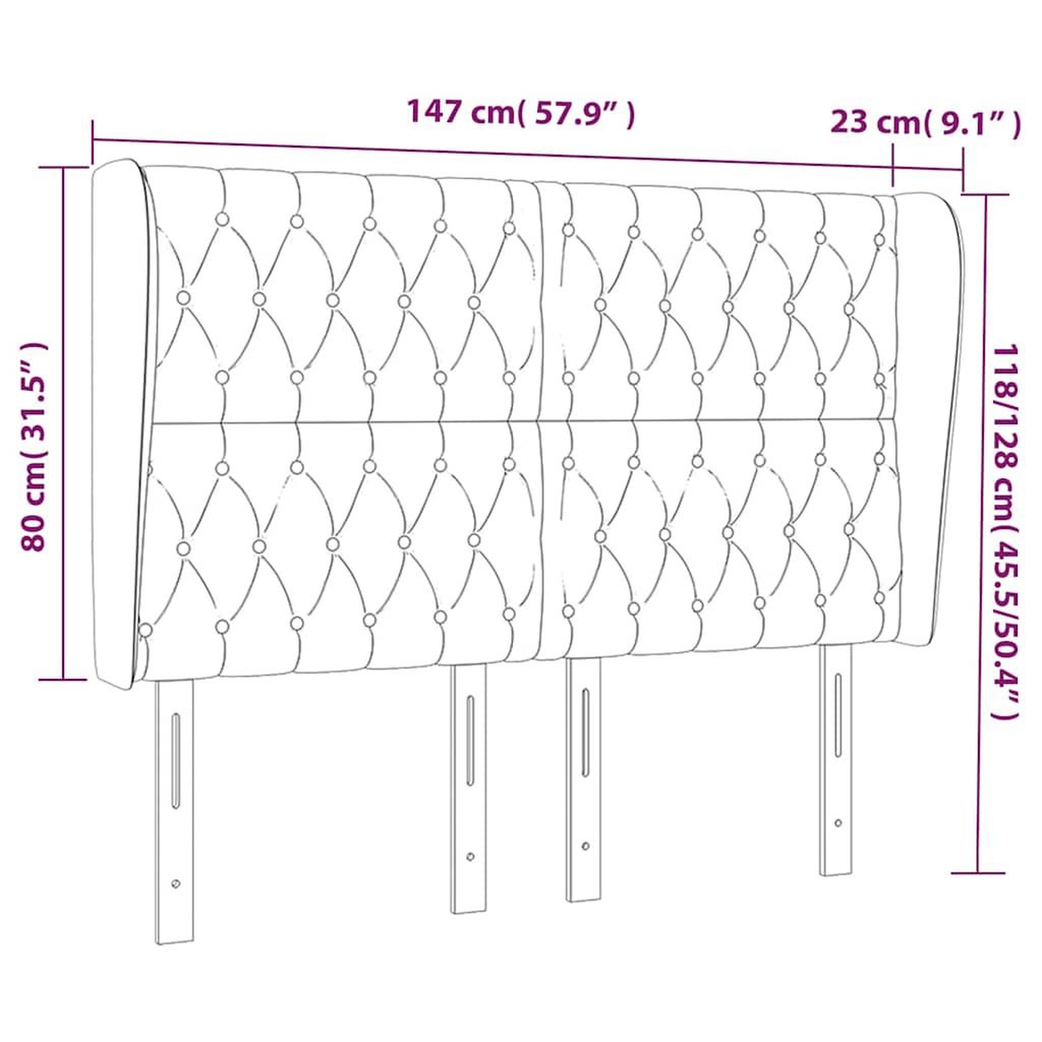 Voir la diapositive 3 : VIDAXL Tete de lit avec oreilles Creme 147x23x118/128 cm Tissu