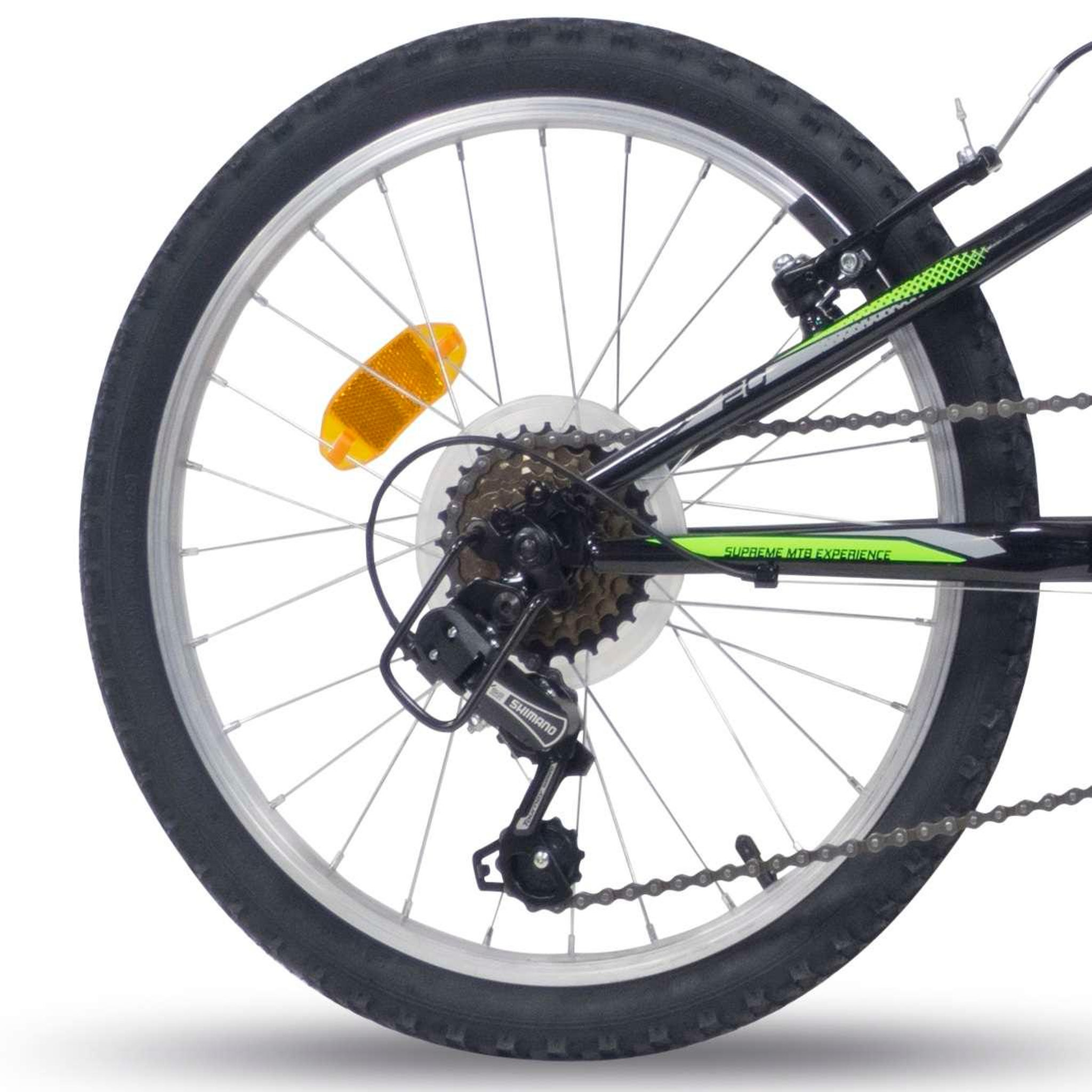 Voir la diapositive 2 : Vélo enfant (120/140 cm - VTT 20''  cadre rigide en acier - fourche télescopique - 6 vitesses avec dérailleur Shimano TY21, poignée tournante & Freins V-Brake