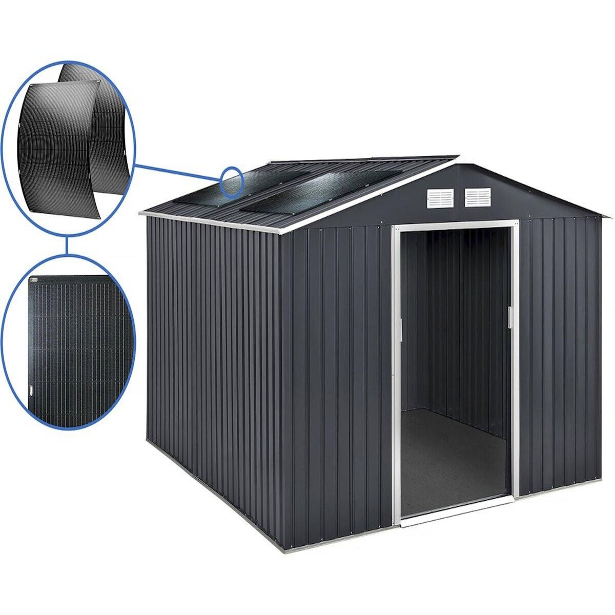 Habitat et Jardin Abri de jardin métal -  Vegas - 15 m² avec panneaux solaires - Gris