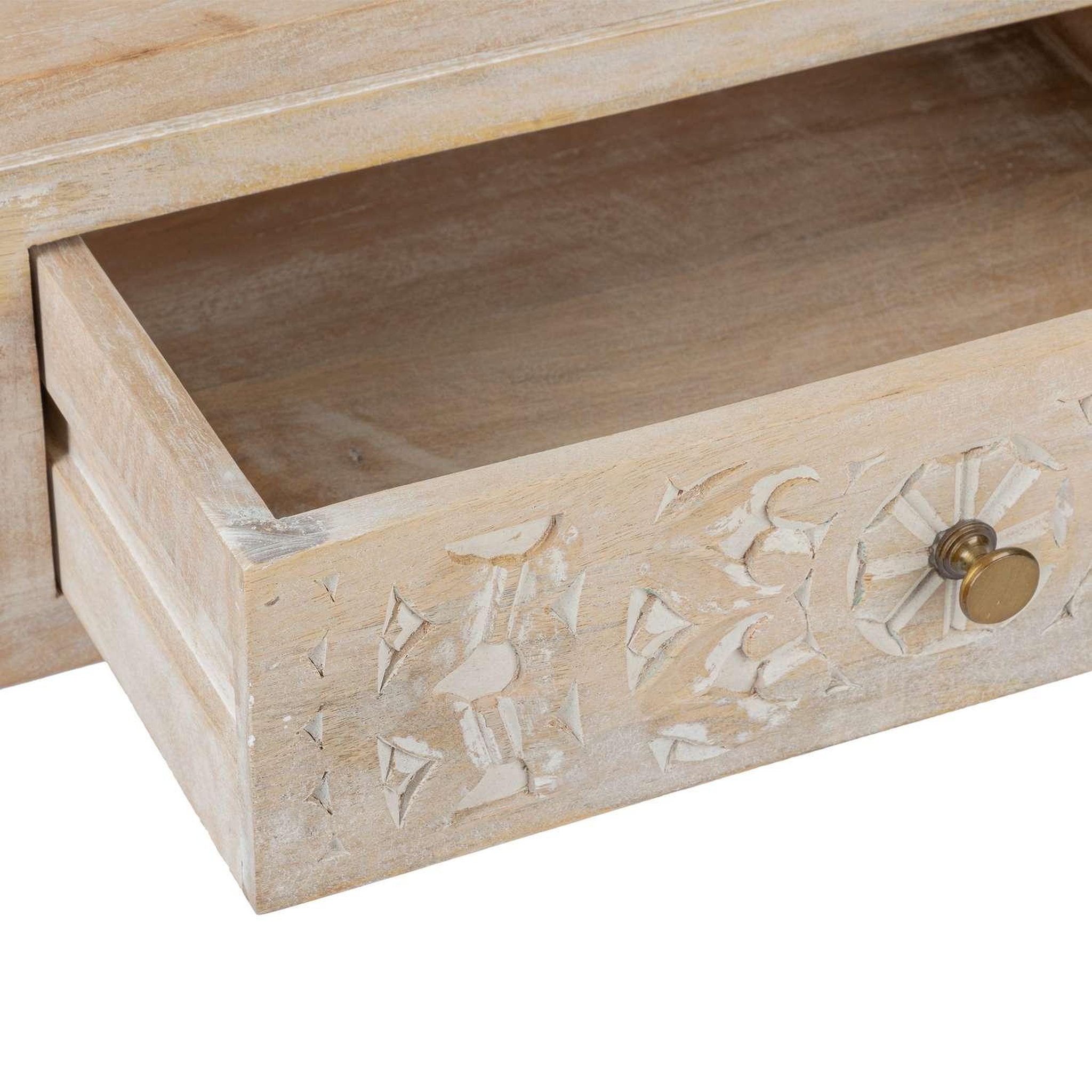 Voir la diapositive 4 : ATMOSPHERA Console 2 tiroirs en bois massif shirel - beige