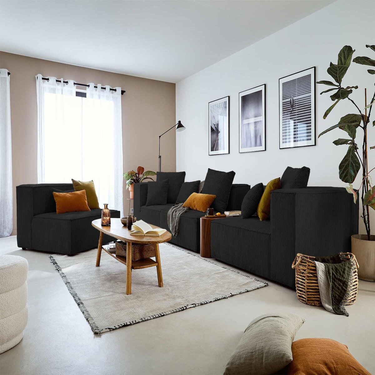 LISA DESIGN Colombine - canapé modulable d'angle gauche - 6 places - en velours côtelé