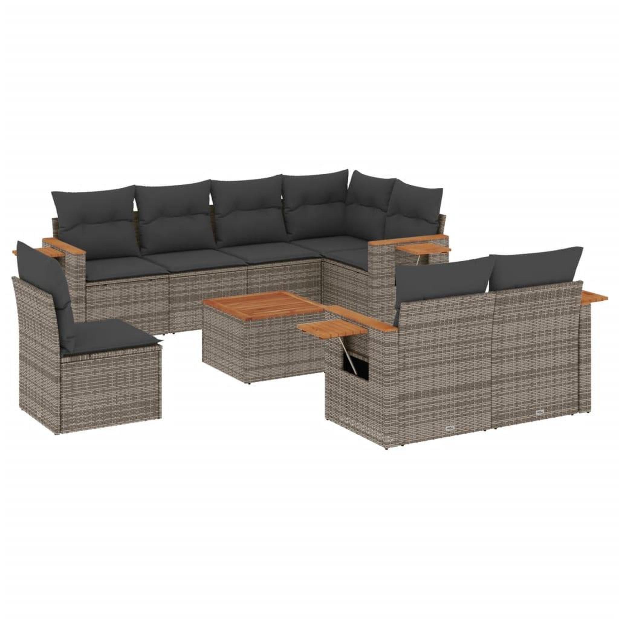 Voir la diapositive 2 : VIDAXL Salon de jardin 9 pcs avec coussins gris resine tressee