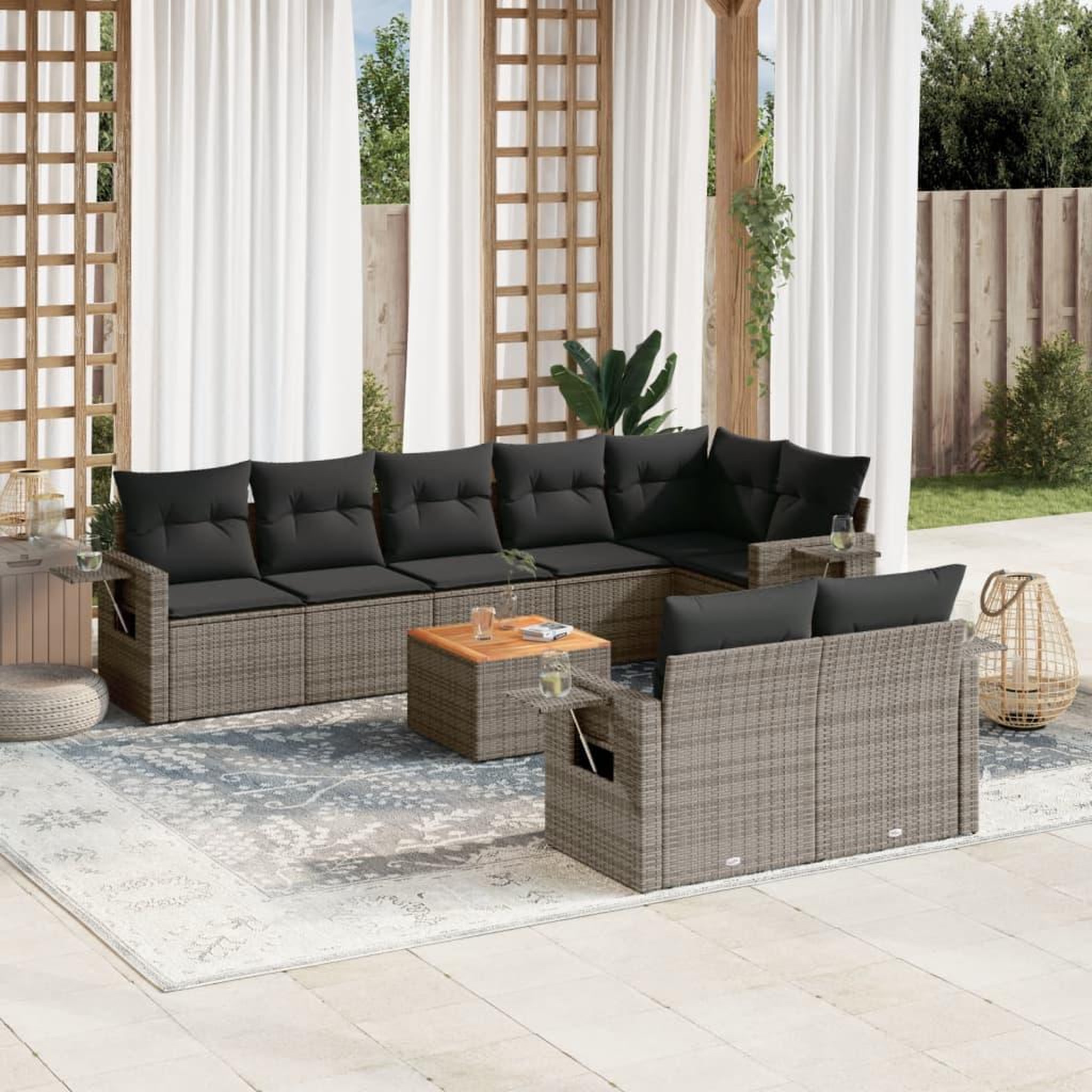 VIDAXL Salon de jardin 9 pcs avec coussins gris resine tressee