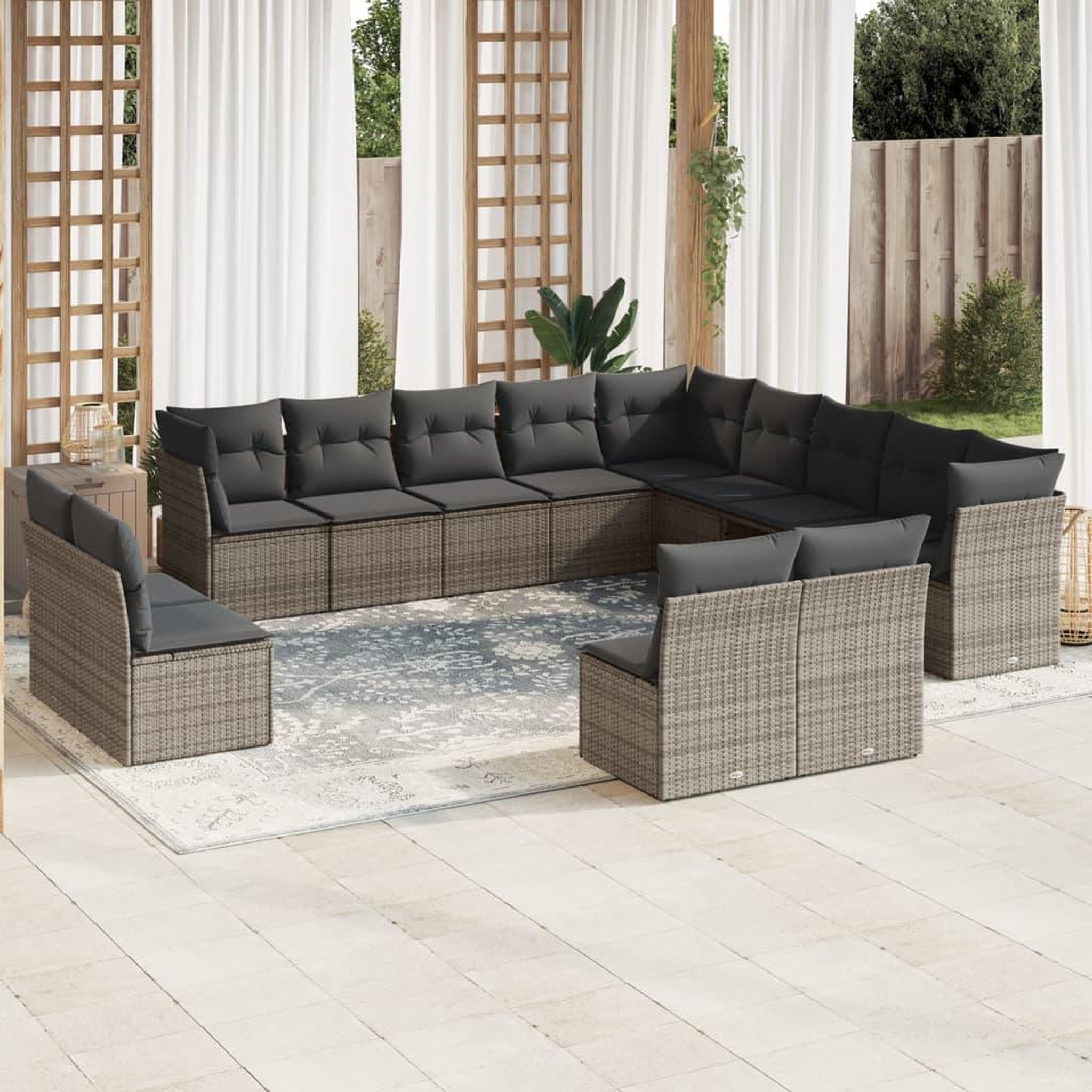 VIDAXL Salon de jardin avec coussins 13 pcs gris resine tressee