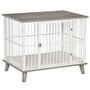 PAWHUT Cage pour chien animaux sur pied - dim. 86L x 60l x 70H cm - grand coussin peluche courte inclus - porte verrouillable - acier blanc panneaux particules aspect bois gris