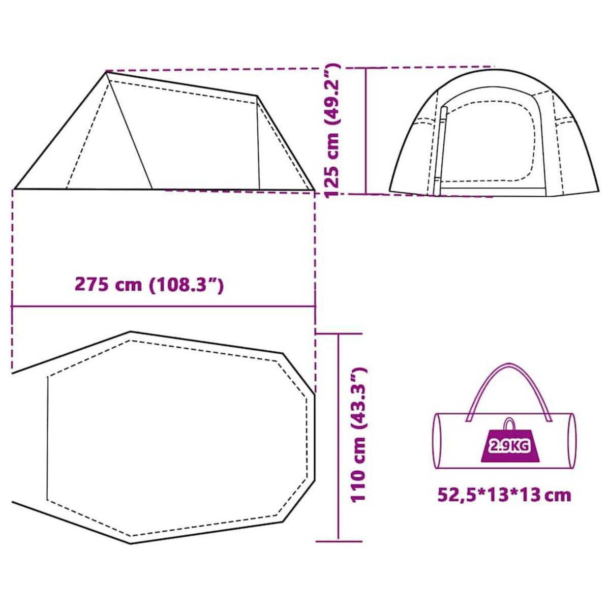 VIDAXL Tente de camping tunnel 3 personnes bleu impermeable