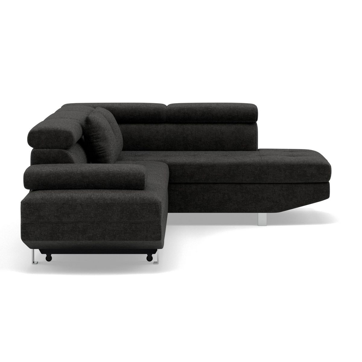 BEST MOBILIER Margaux - canapé d'angle droit 5 places convertible avec coffre et têtières réglables en velours texturé