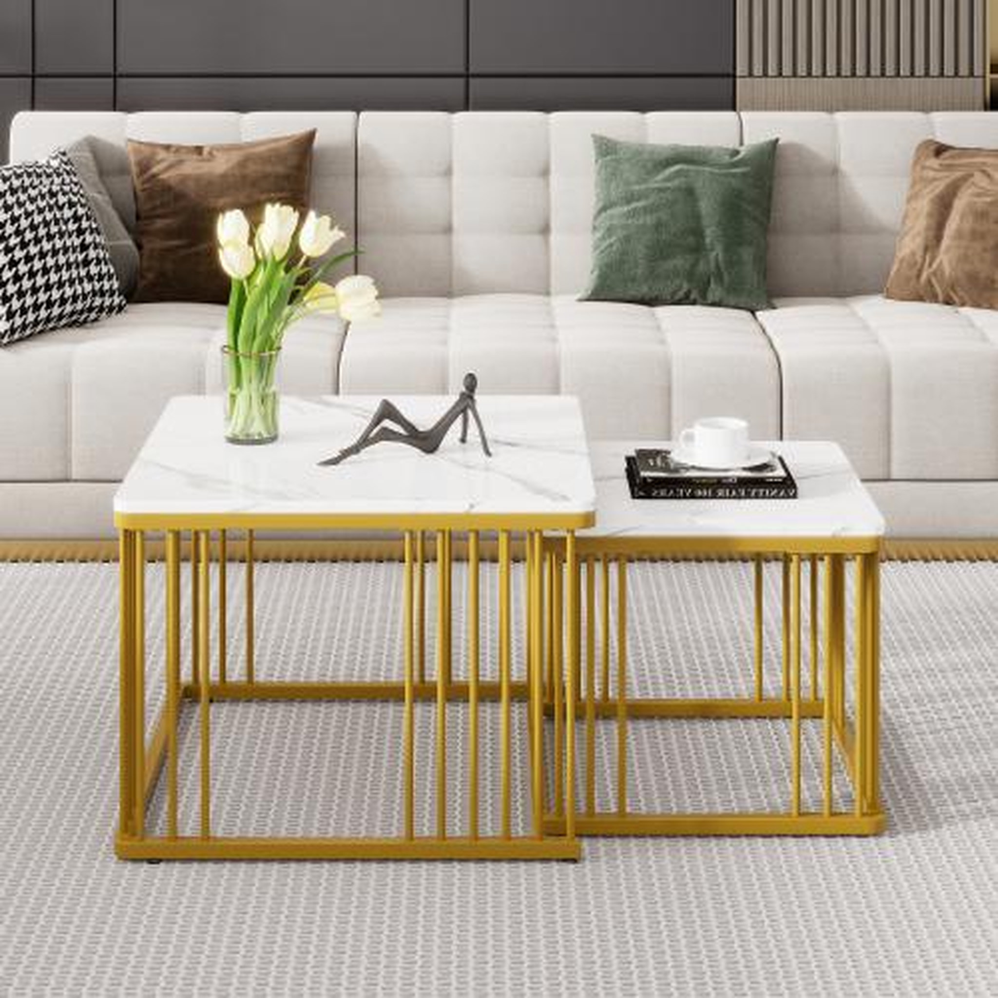 Voir la diapositive 4 : MERAX Table basse gigogne rectangulaire blanc - 60x60 cm mdf