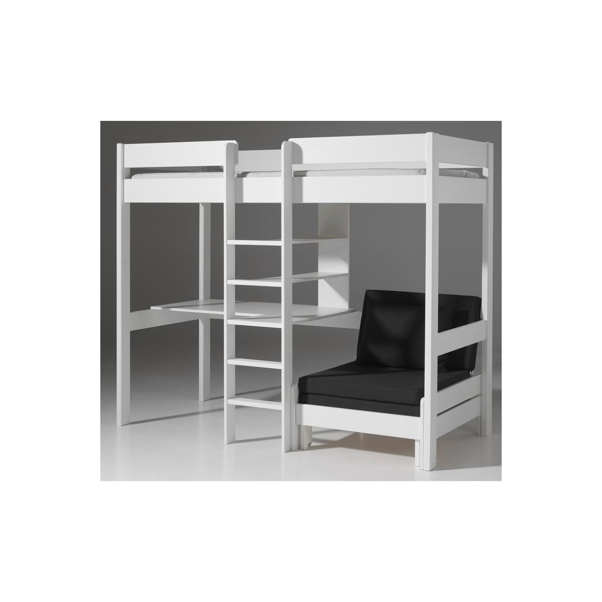 Voir la diapositive 5 : Paris Prix Lit mezzanine avec fauteuil-lit  pino  90x200cm blanc