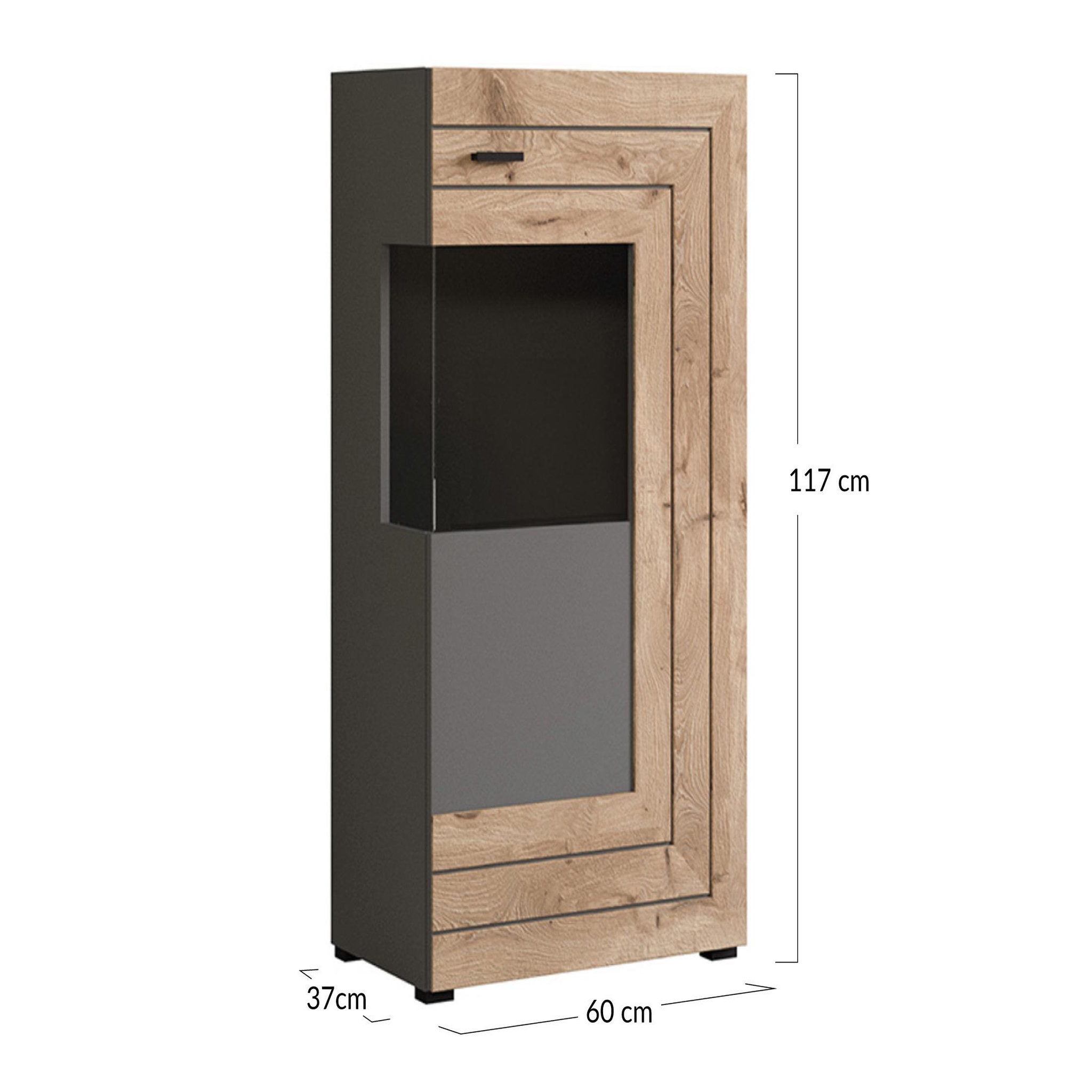 Voir la diapositive 6 : BEST MOBILIER Wexford - vitrine - gris et effet bois - 1 porte - 60x117 cm