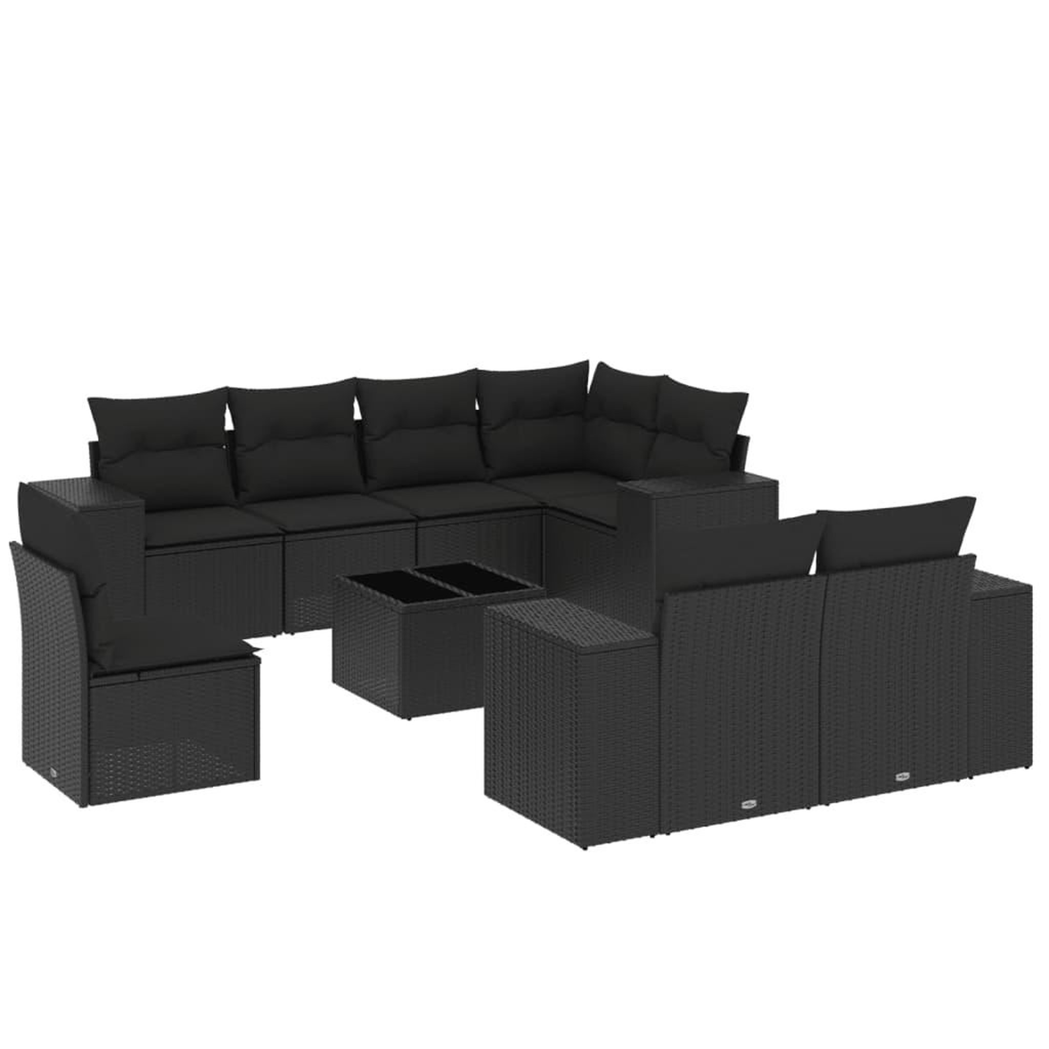 Voir la diapositive 2 : VIDAXL Salon de jardin 9 pcs avec coussins noir resine tressee