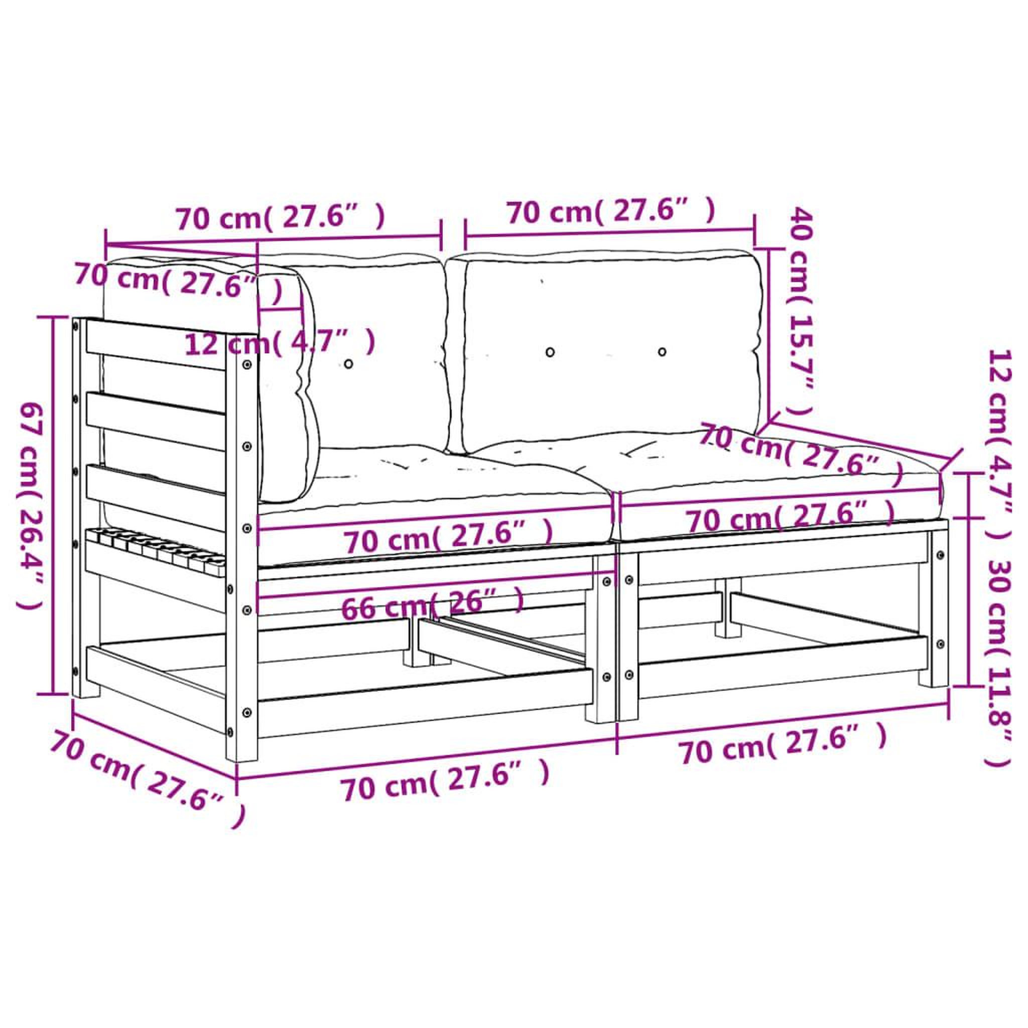 Voir la diapositive 6 : VIDAXL Canape de jardin avec coussins 2 places bois massif douglas