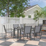 Voir la diapositive 2 : OUTSUNNY Ensemble salon de jardin repas - ensemble repas extérieur - 6 chaises empilables grande table effet bois - acier textilène gris
