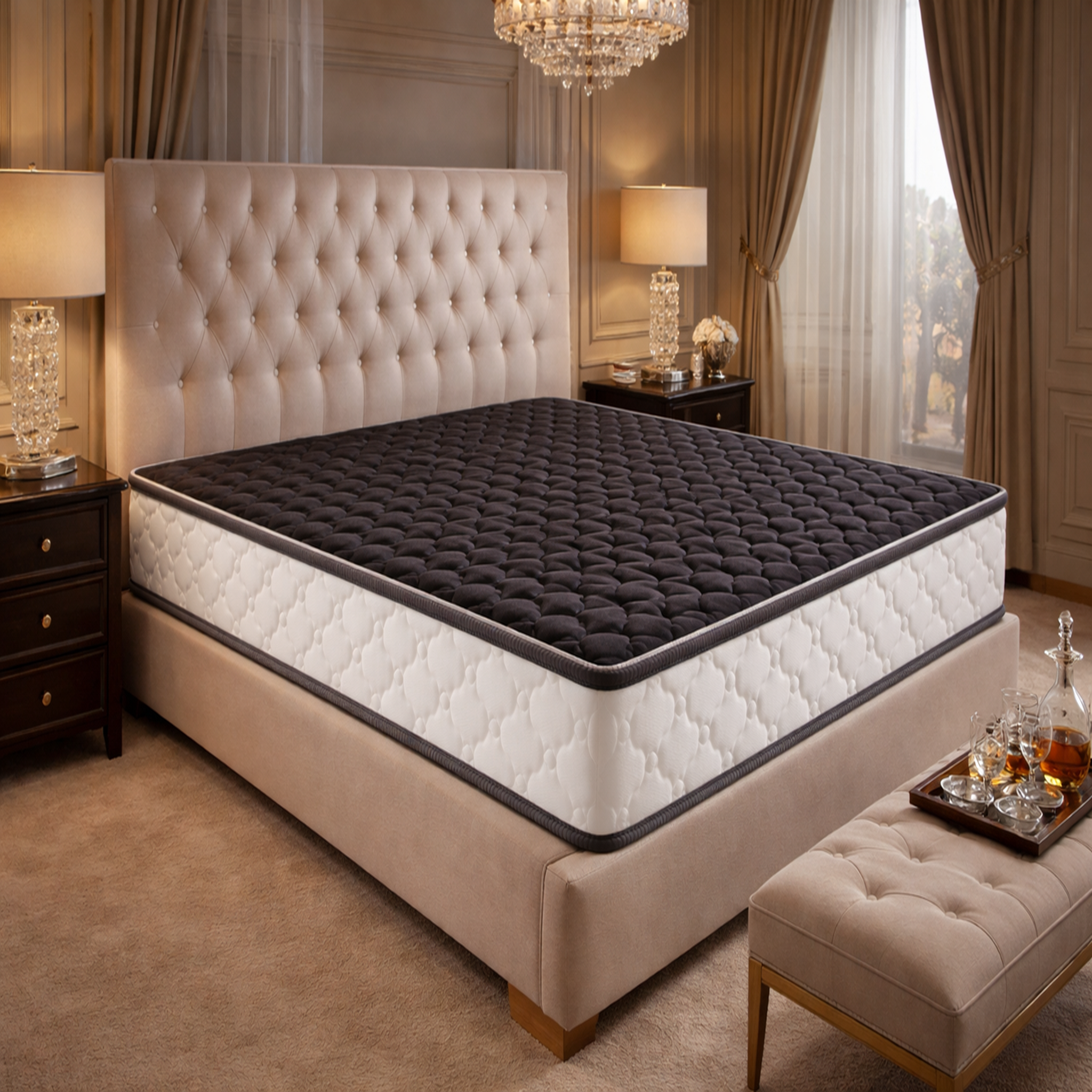 Voir la diapositive 2 : KING OF DREAMS Matelas  - 20 cm Soutien Ferme Mousse Haute Densité 30 kg/m³ – 2 Faces de Couchage (Face Noire Design) – Doux Rêve 20 Noir